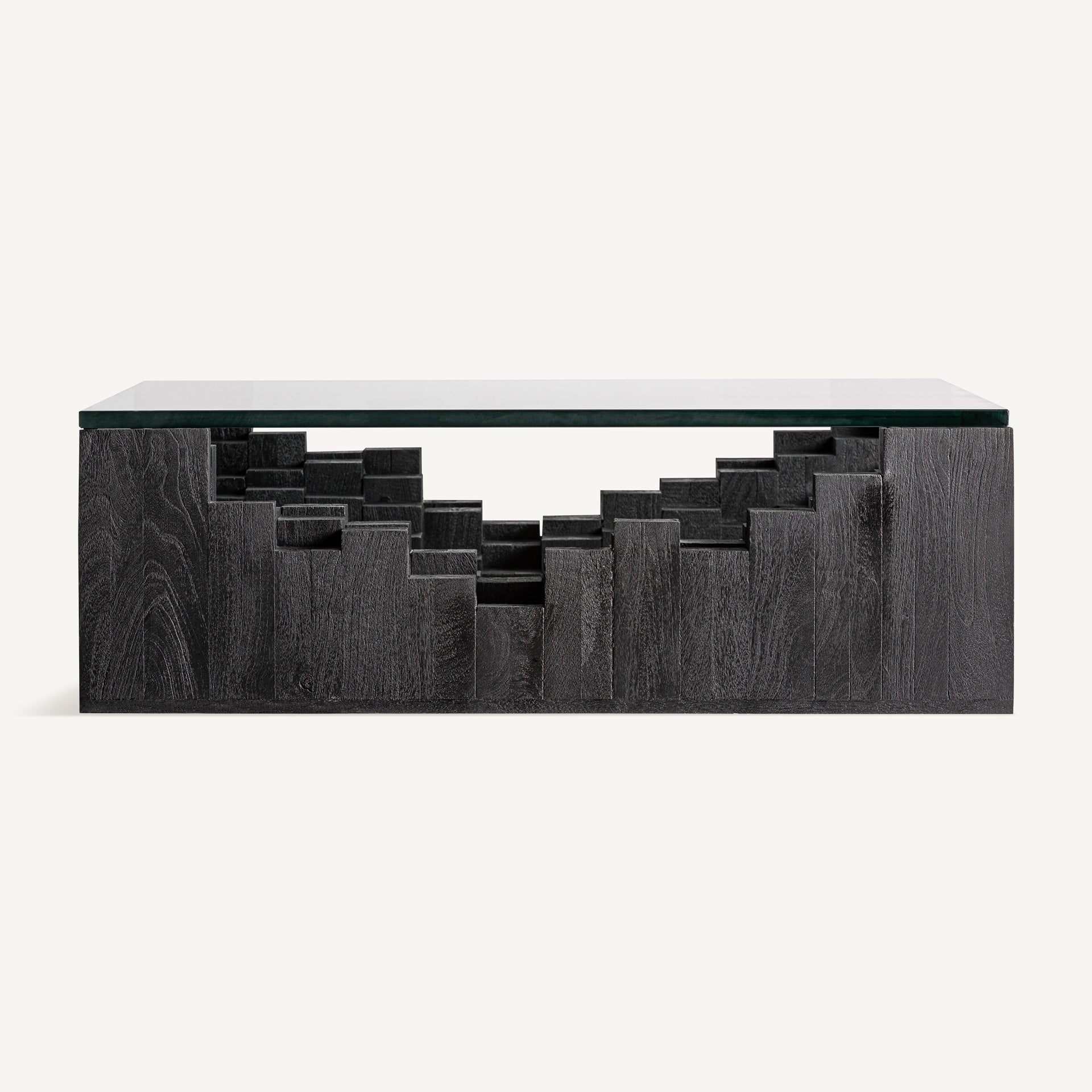 PÈTRIA Coffee Table in Black Mango Wood with Glass Top