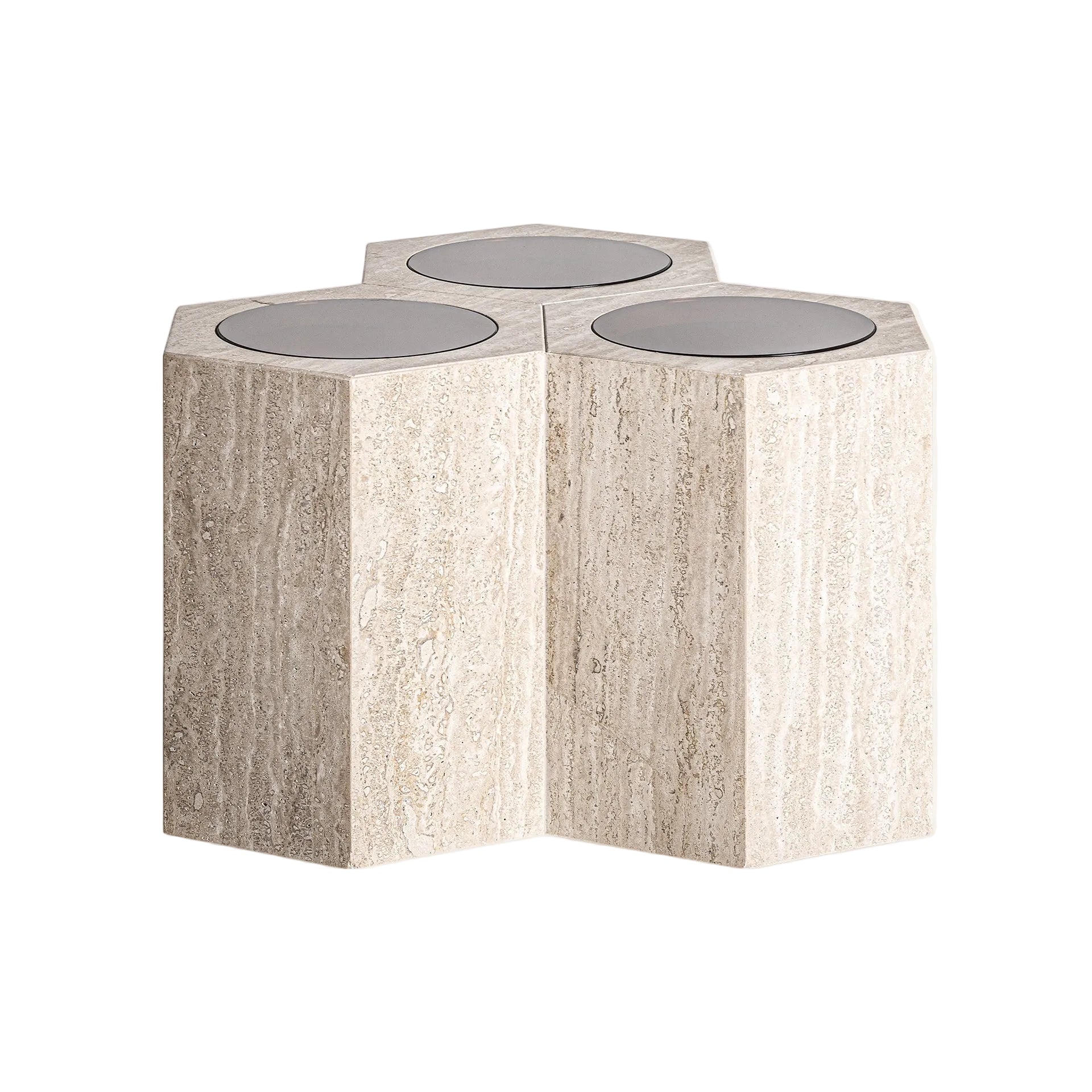 THIENNES Coffee Table in Travertine with Dark Green Glass