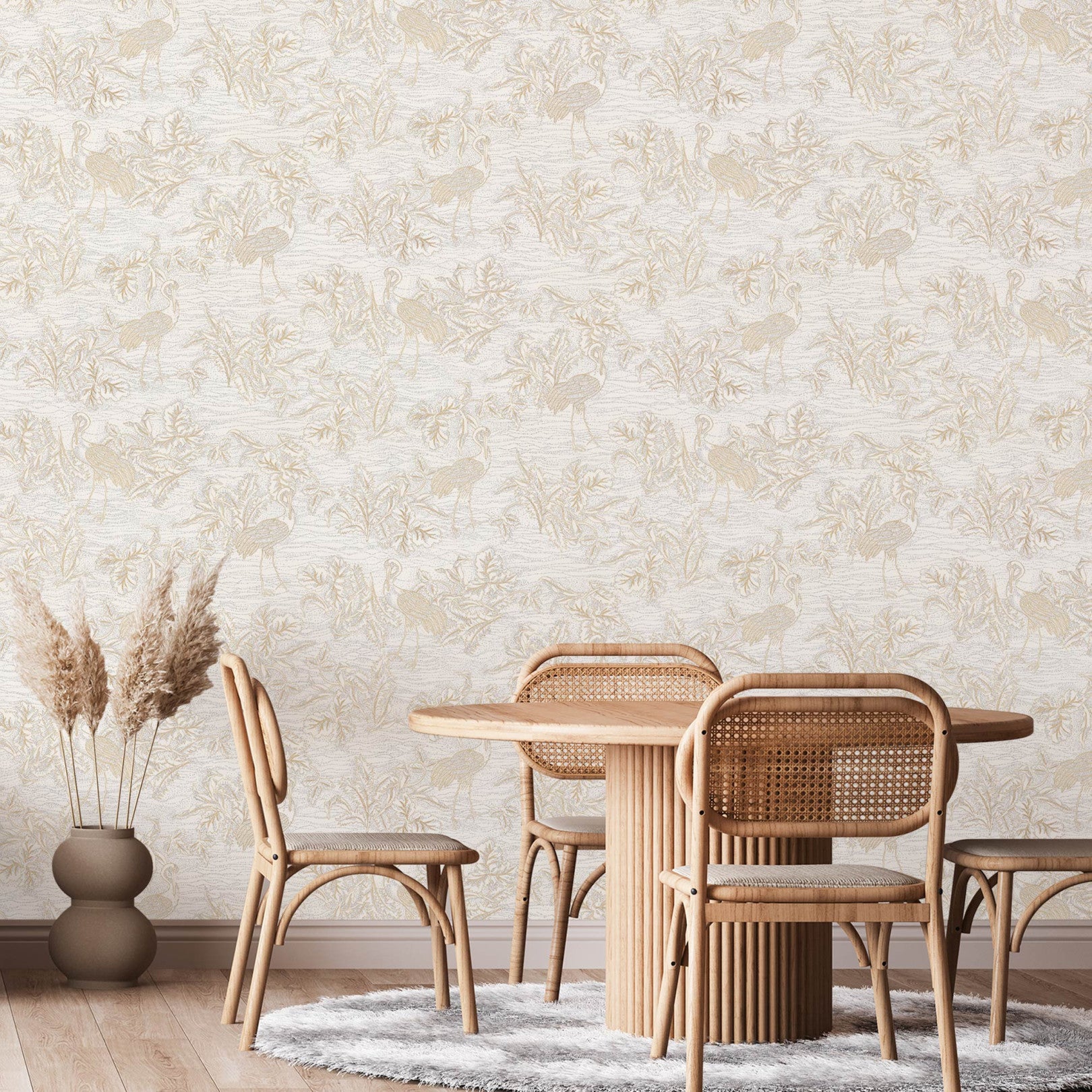 Strukturovaná tapeta s rostlinným a zvířecím motivem MIRADOR - BLANC bílá