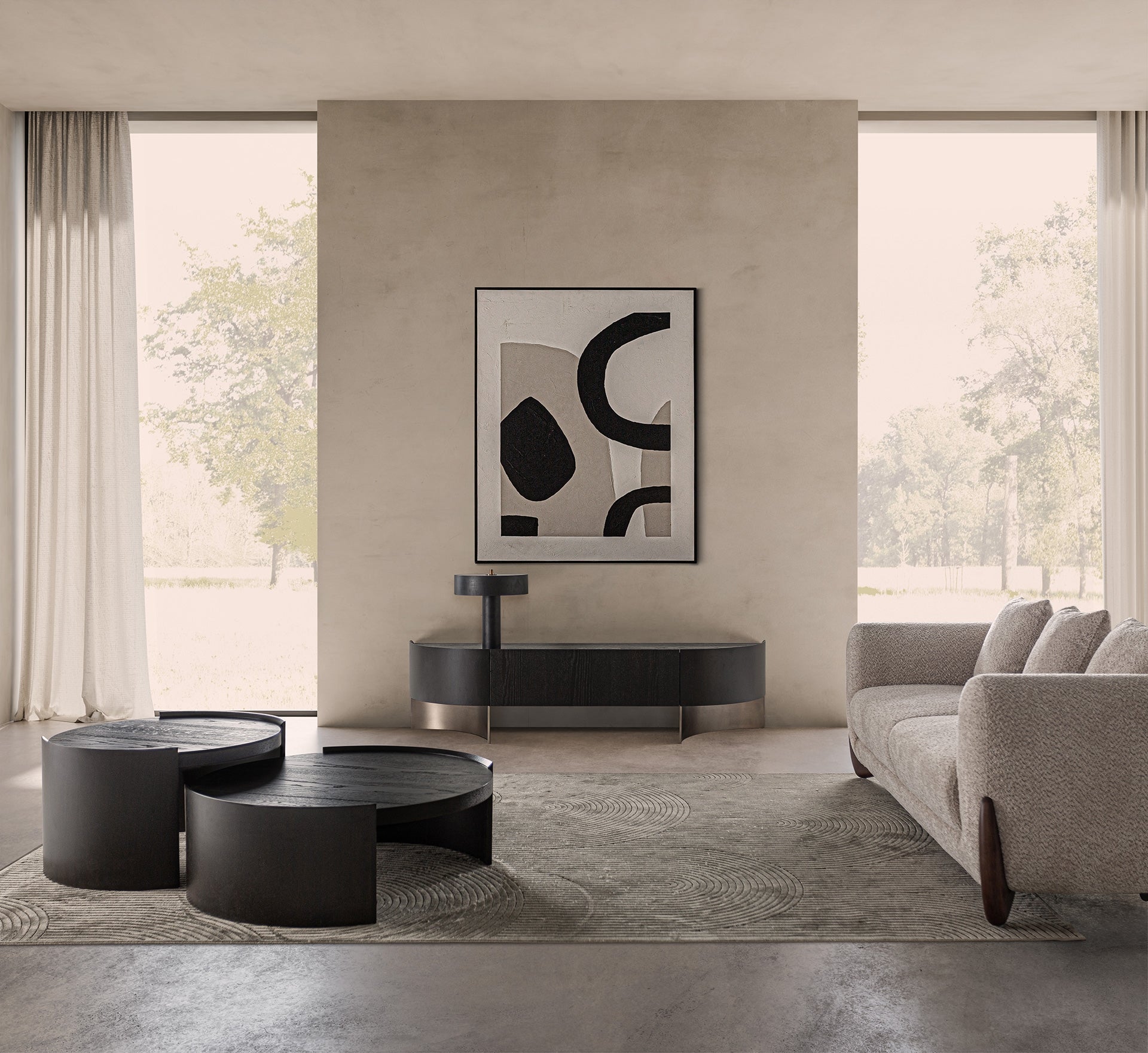 Televizní stolek NEUVIC tmavý dubový dýha se zlatým podstavcem