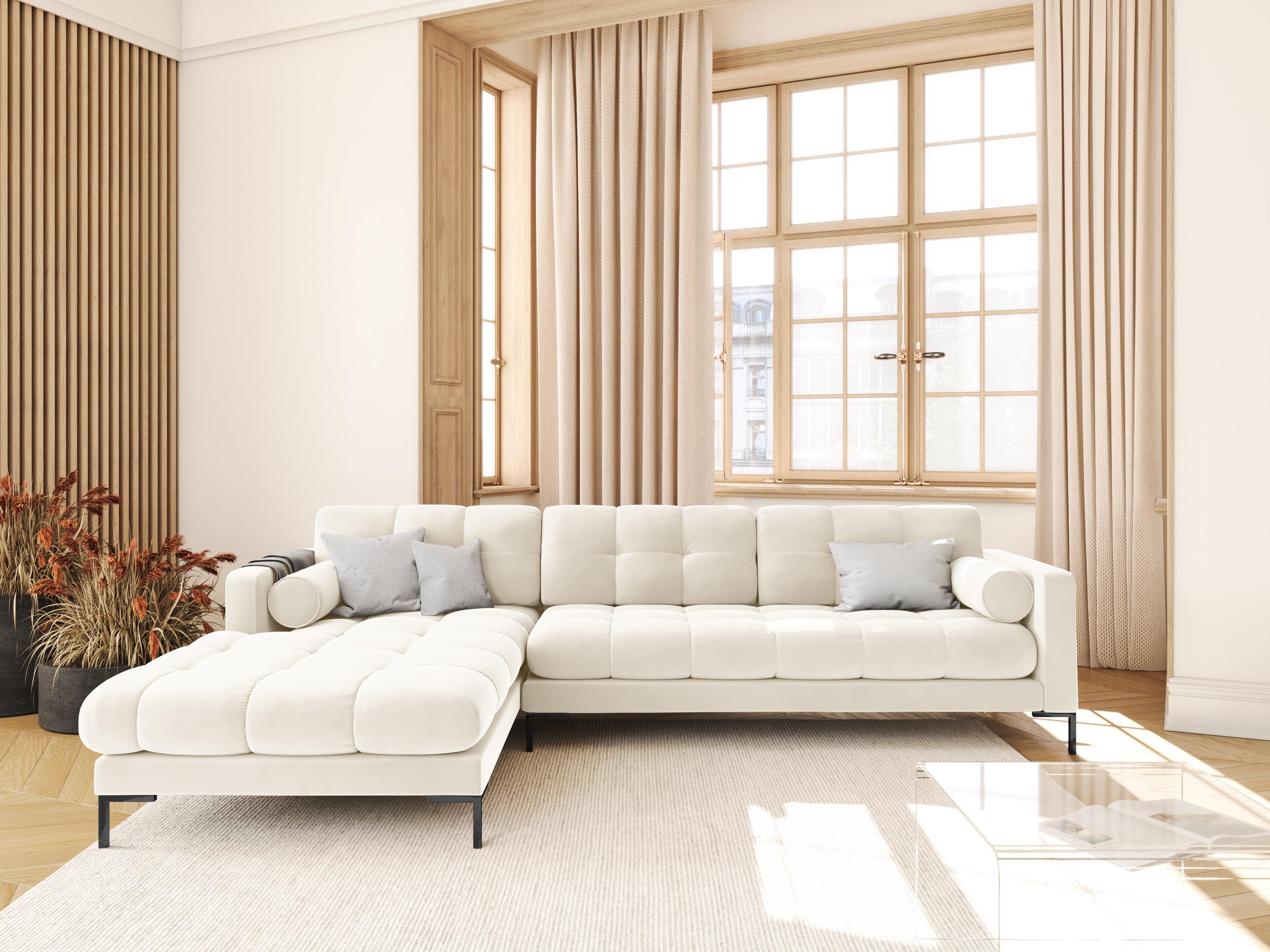 Narożnik aksamitny lewostronny BALI jasnobeżowy z czarną podstawą Cosmopolitan Design    Eye on Design