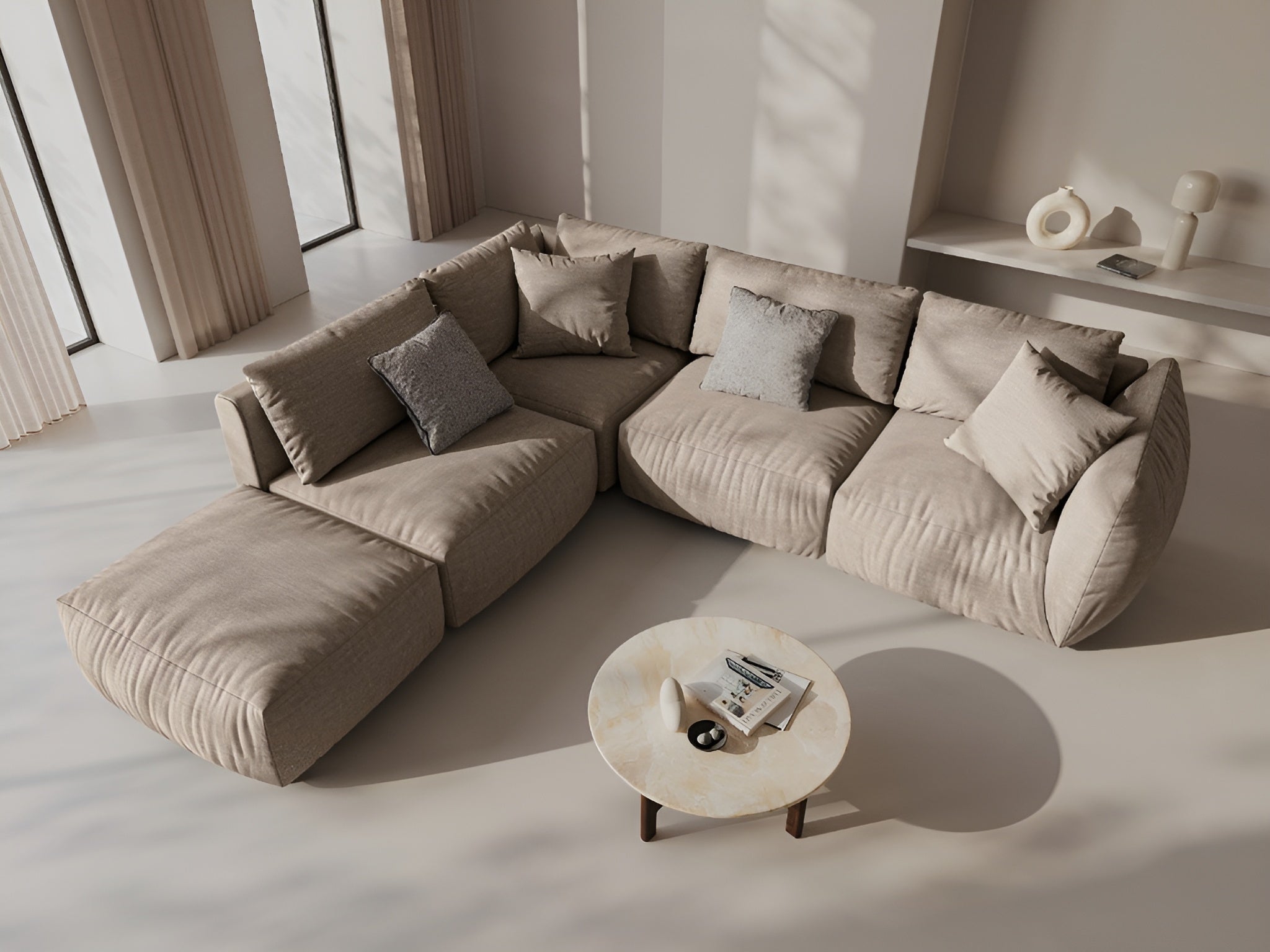 Modulární rohová sedačka pro 4 osoby levostranná CHRIS pískový šenil