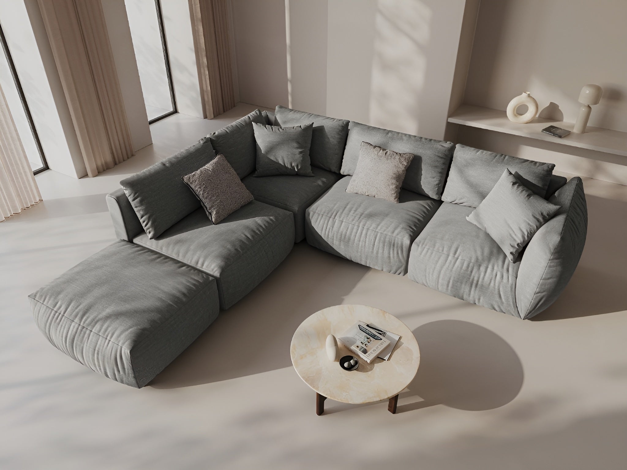 Modulární rohová sedačka pro 4 osoby levostranná CHRIS šedý šenil