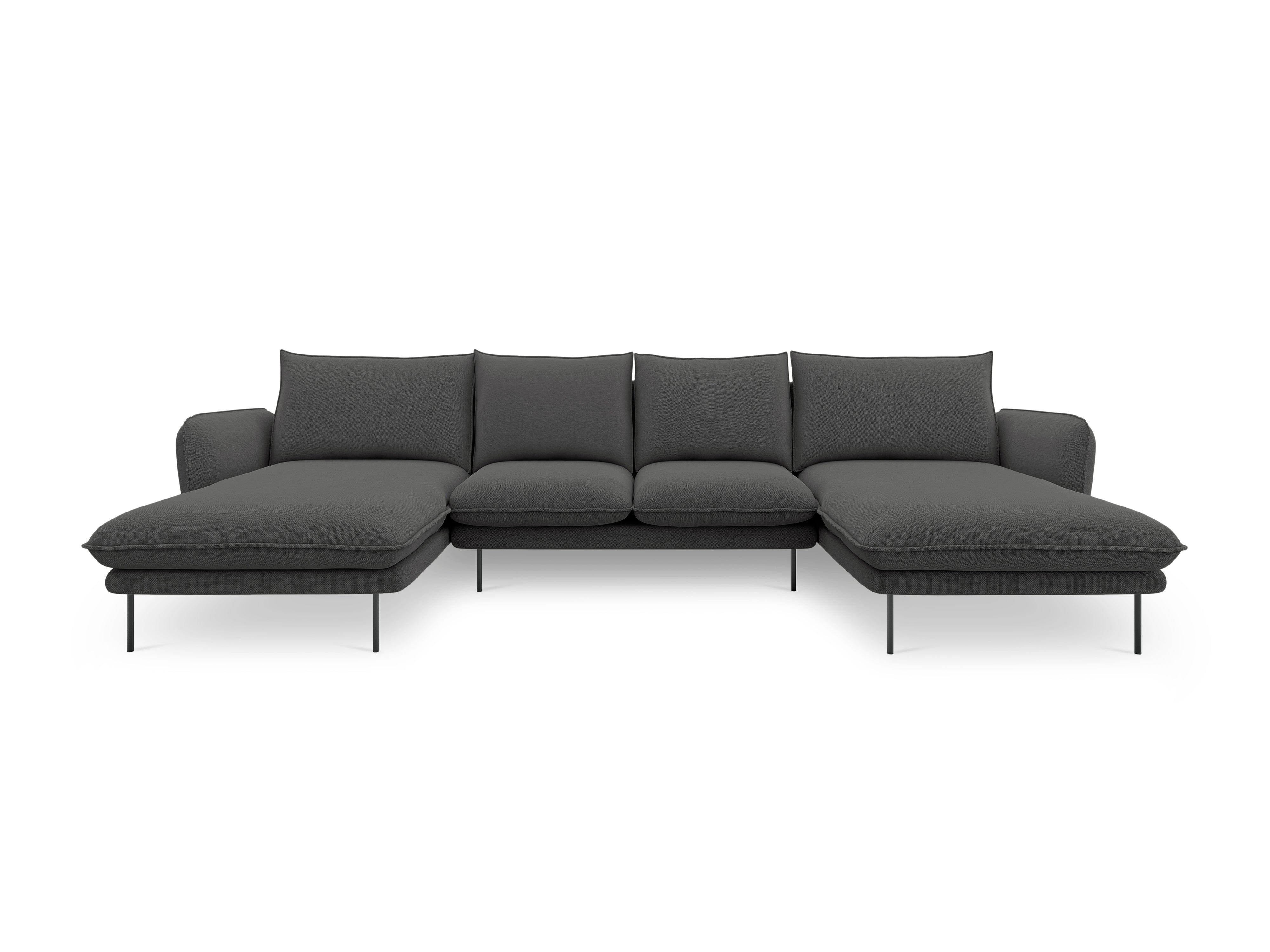 Sofa panoramiczna 6-osobowa VIENNA ciemnoszary szenil z czarną podstawą – Cosmopolitan Design