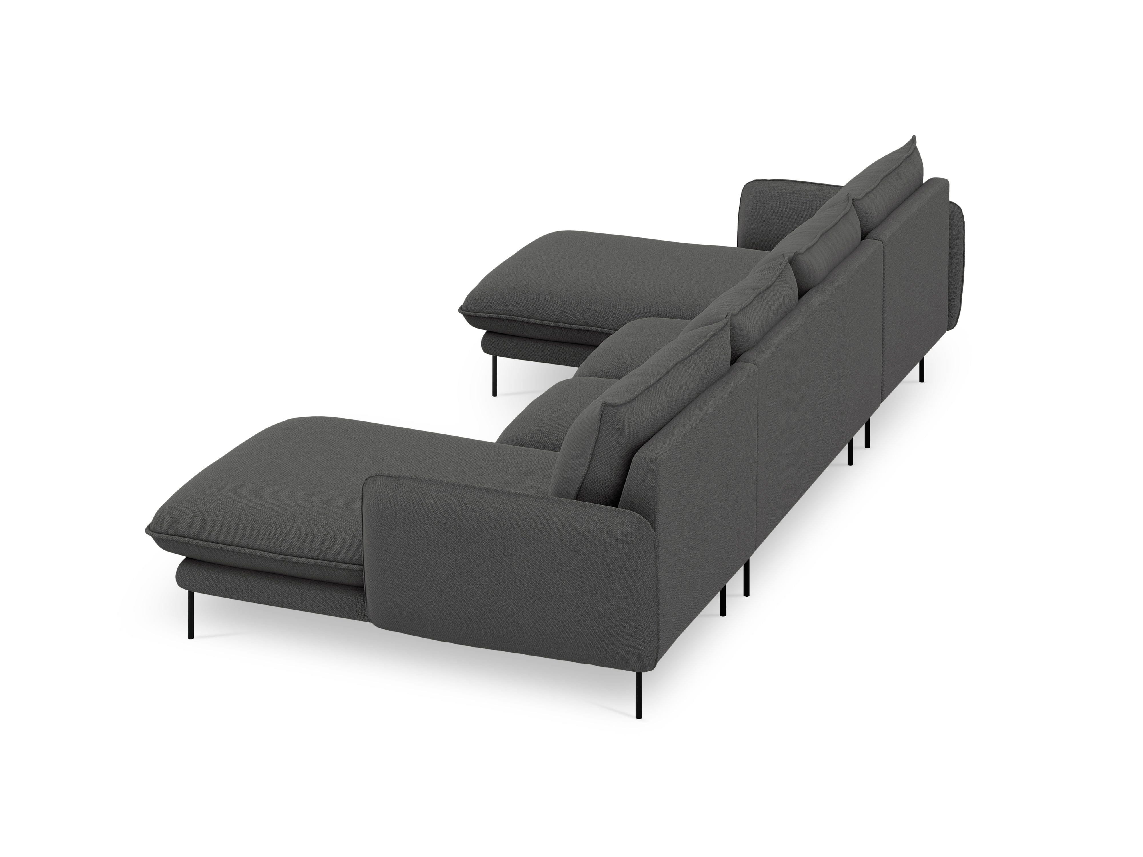 Sofa panoramiczna 6-osobowa VIENNA ciemnoszary szenil z czarną podstawą – Cosmopolitan Design