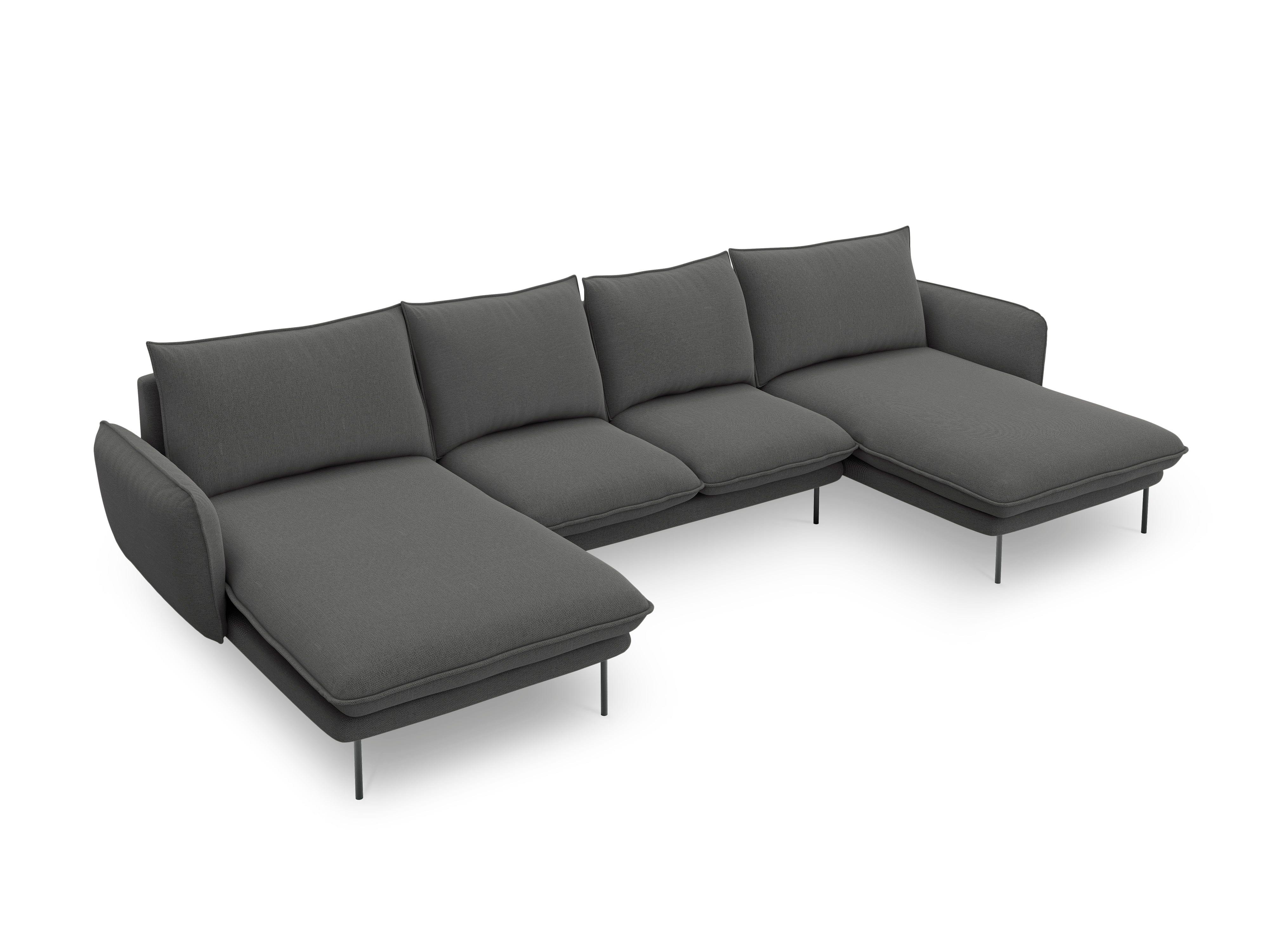 Sofa panoramiczna 6-osobowa VIENNA ciemnoszary szenil z czarną podstawą – Cosmopolitan Design