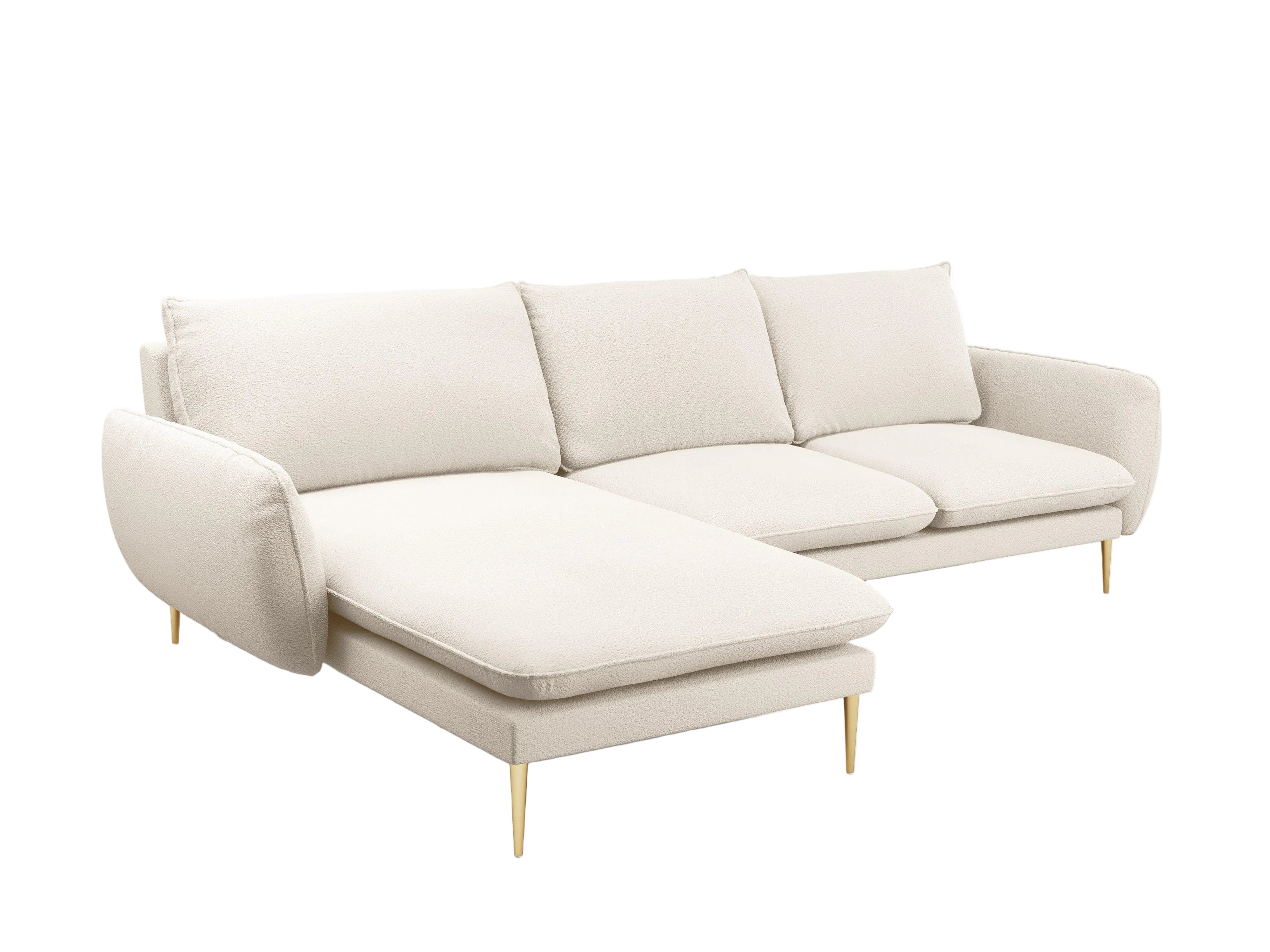 Narożnik w tkaninie boucle lewostronny VIENNA beżowy ze złotą podstawą Cosmopolitan Design    Eye on Design