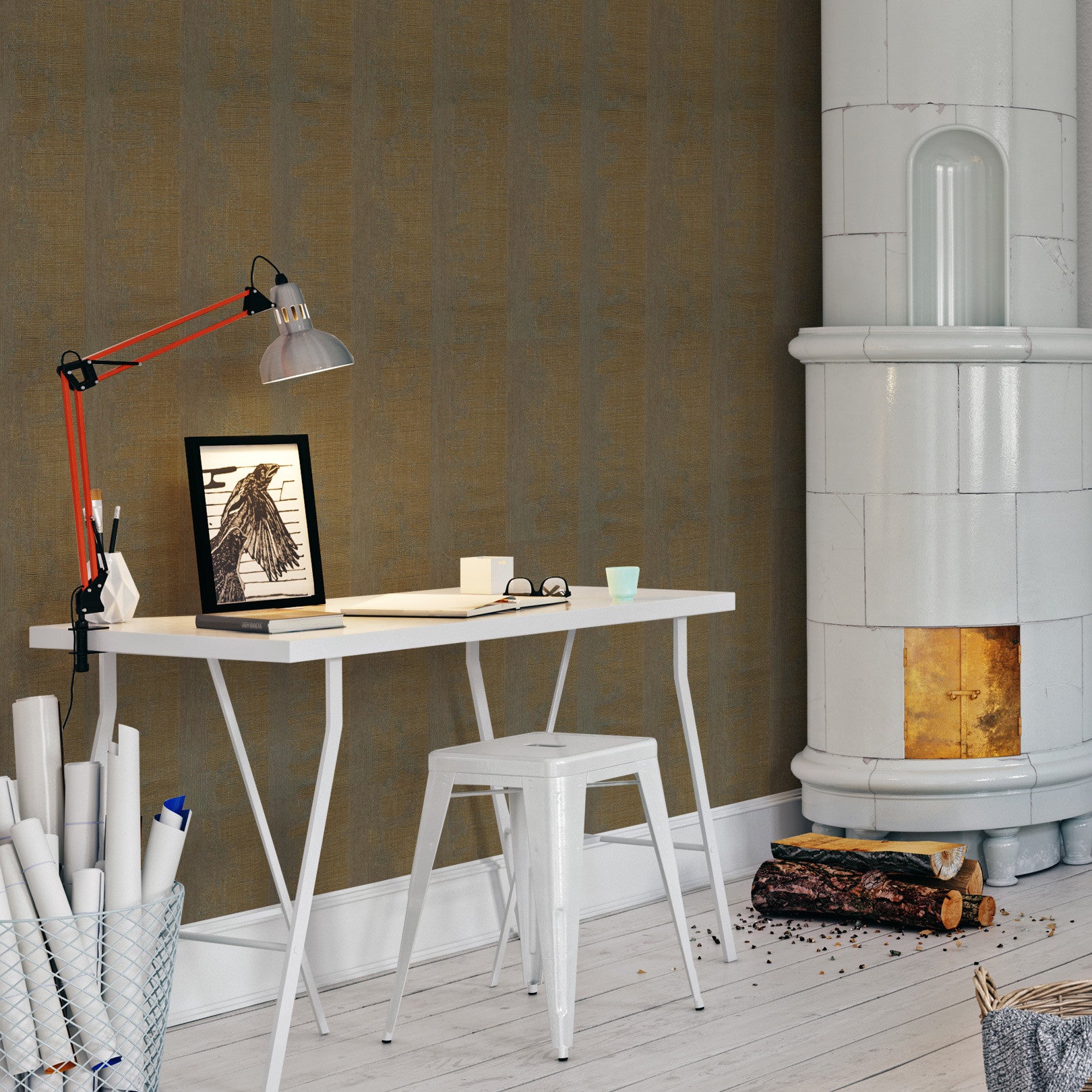 Tapeta se strukturou a metalickými odrazy NÉRIKOMI - VERT DE GRIS/DORÉ zlatá se zelenou