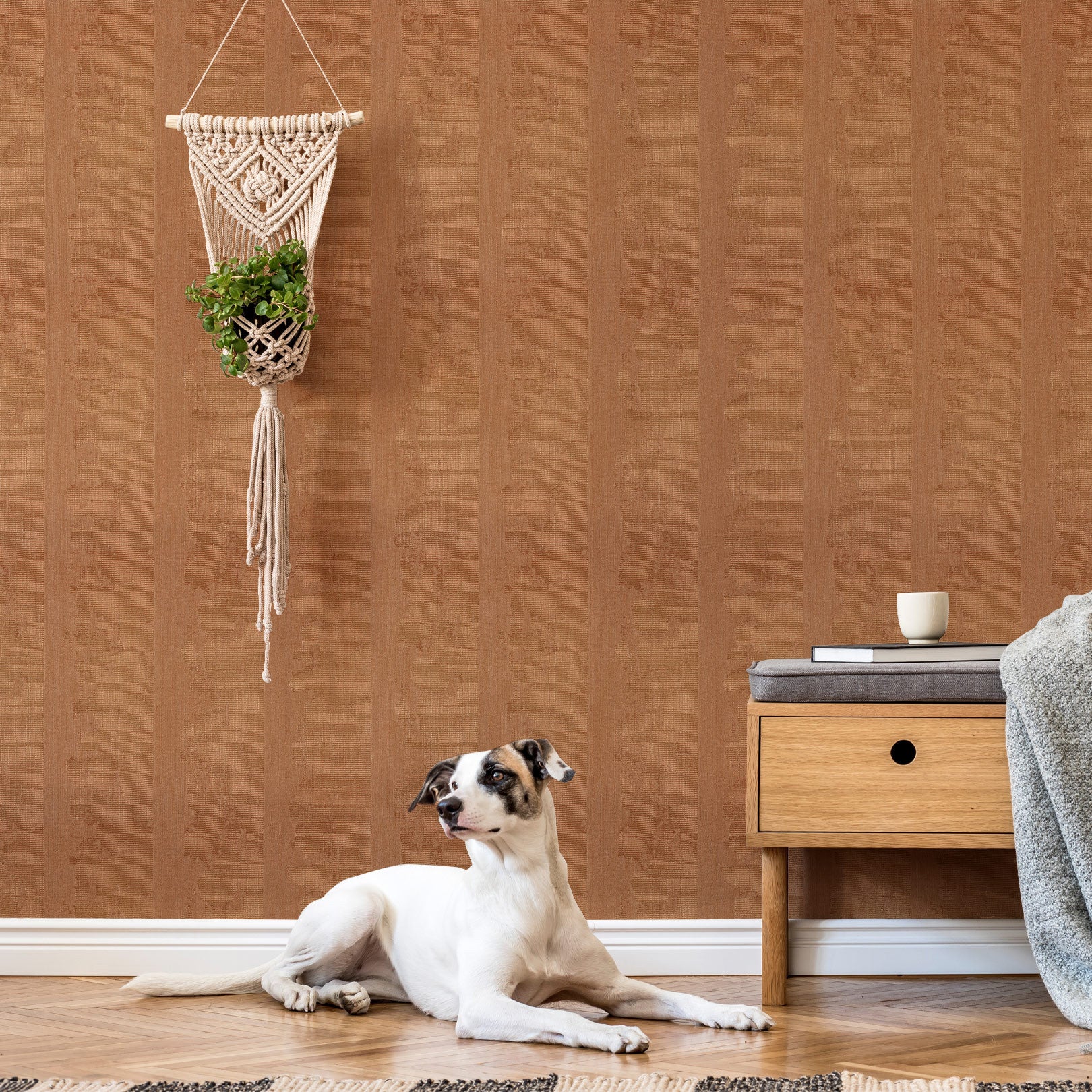 Structural wallpaper with metallic reflections NÉRIKOMI - CUIVRE copper