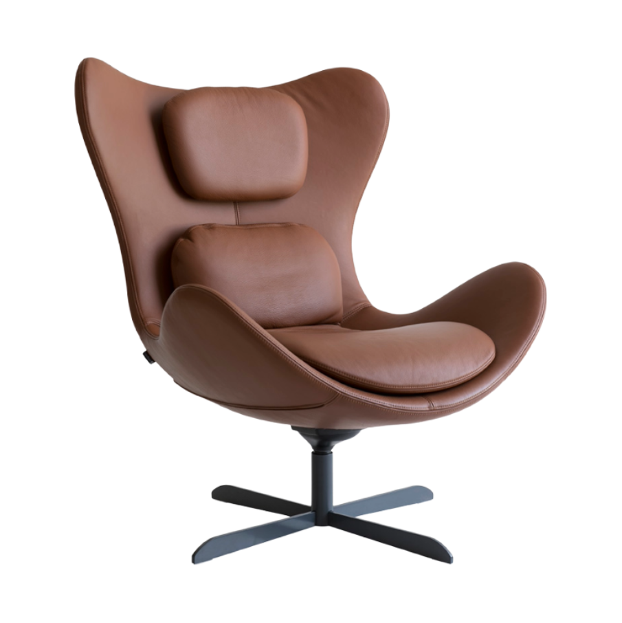 LAZY upholstered swivel armchair with a black metal base