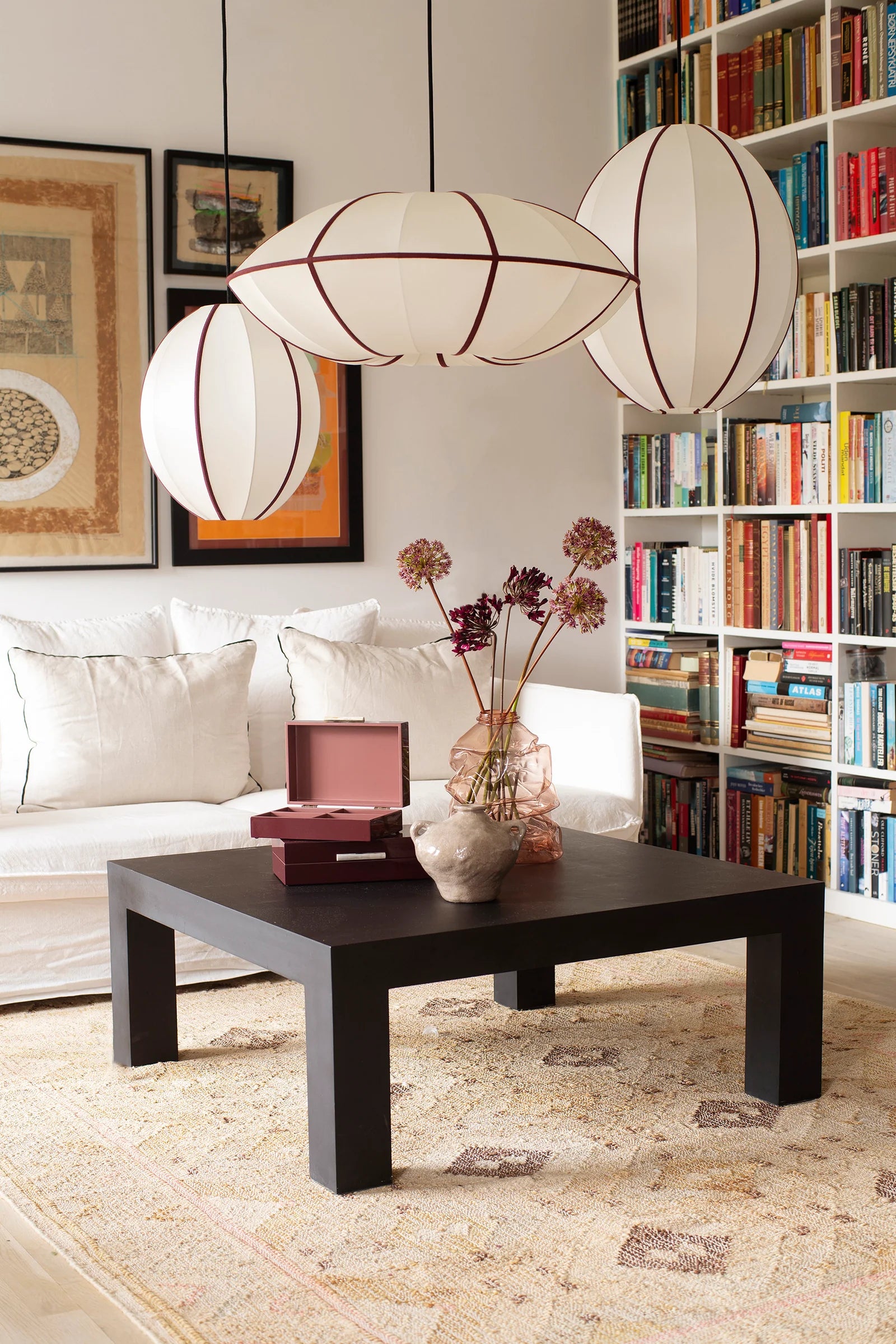 Oval lampshade broken white with burgundy