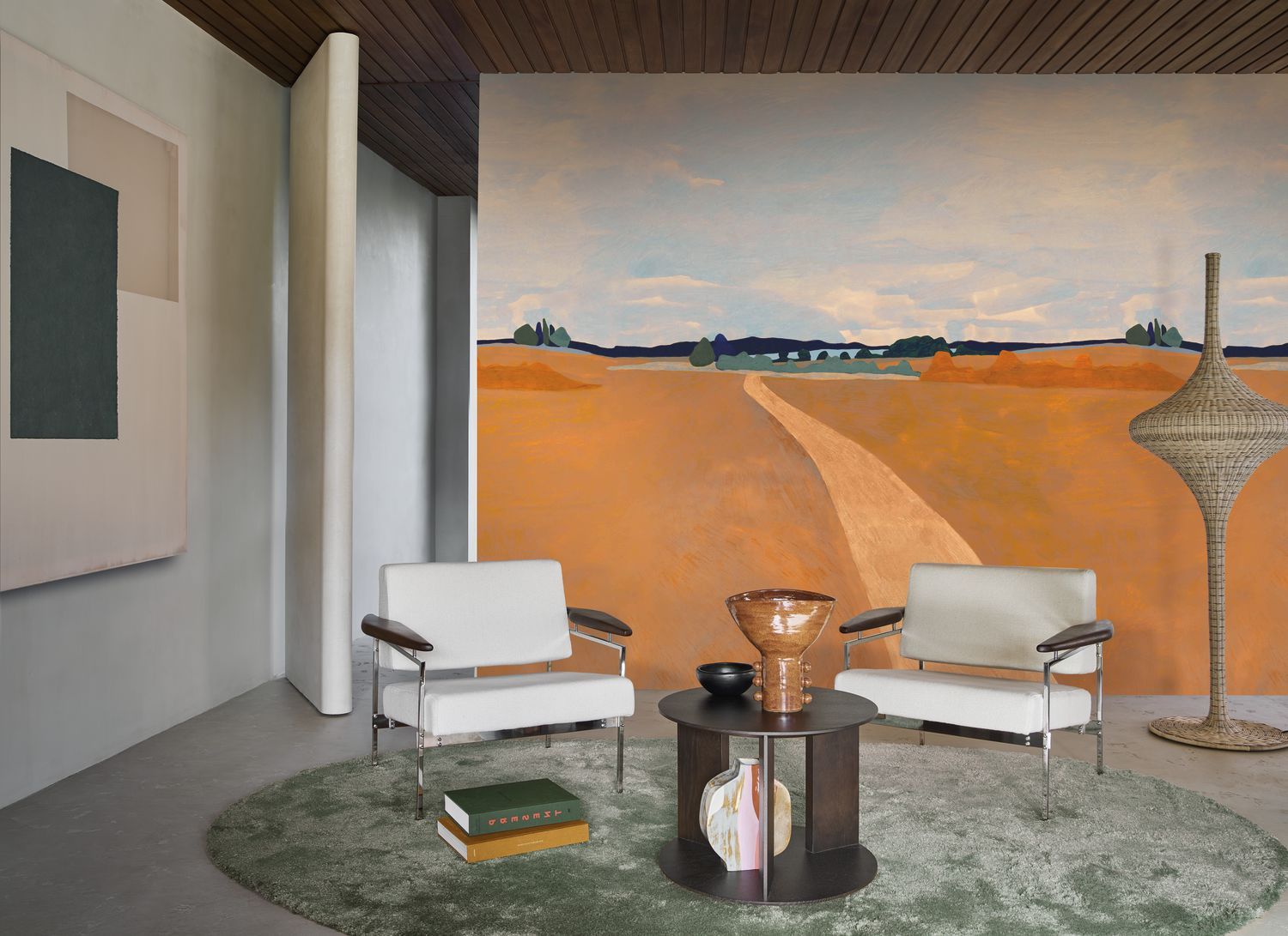 Wheat Field Landscape Mural MOISSON Beige with Blue