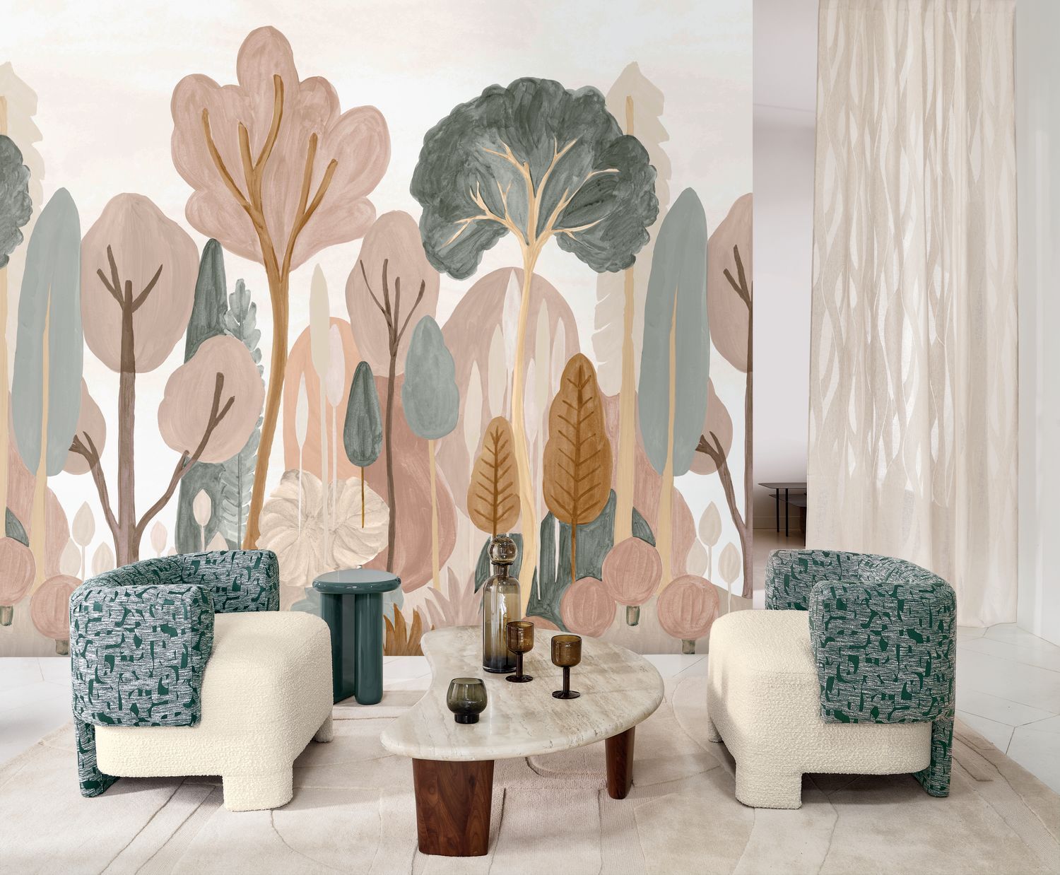 Nástěnný obraz s krajinou stromů ORME hnědý se zelenou