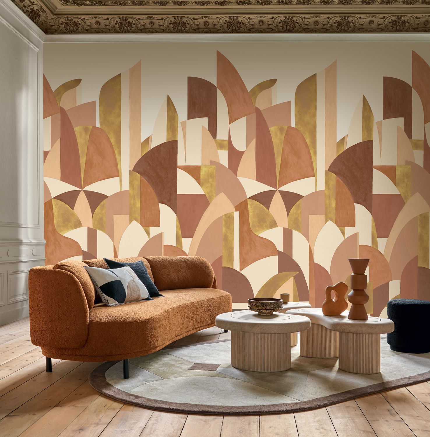 Mural with Abstract Pattern PABLO Beige and Burgundy