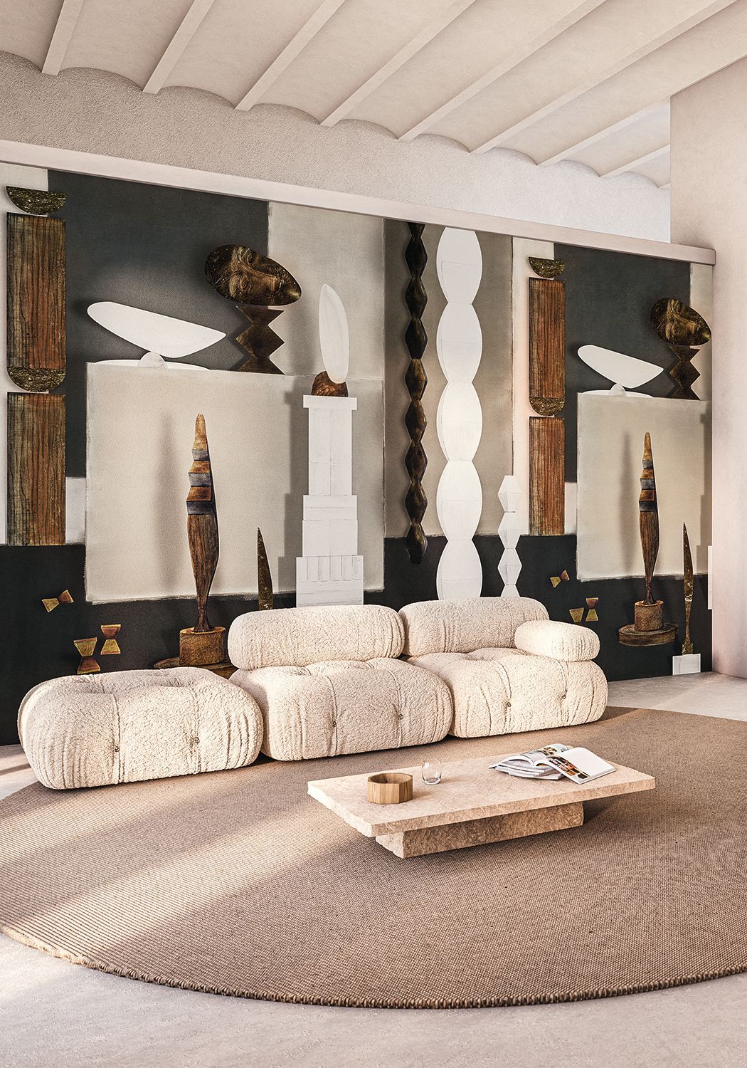 Nástěnná malba s uměleckým motivem L'ATELIER DE BRANCUSI - GREGE hnědá s bílou