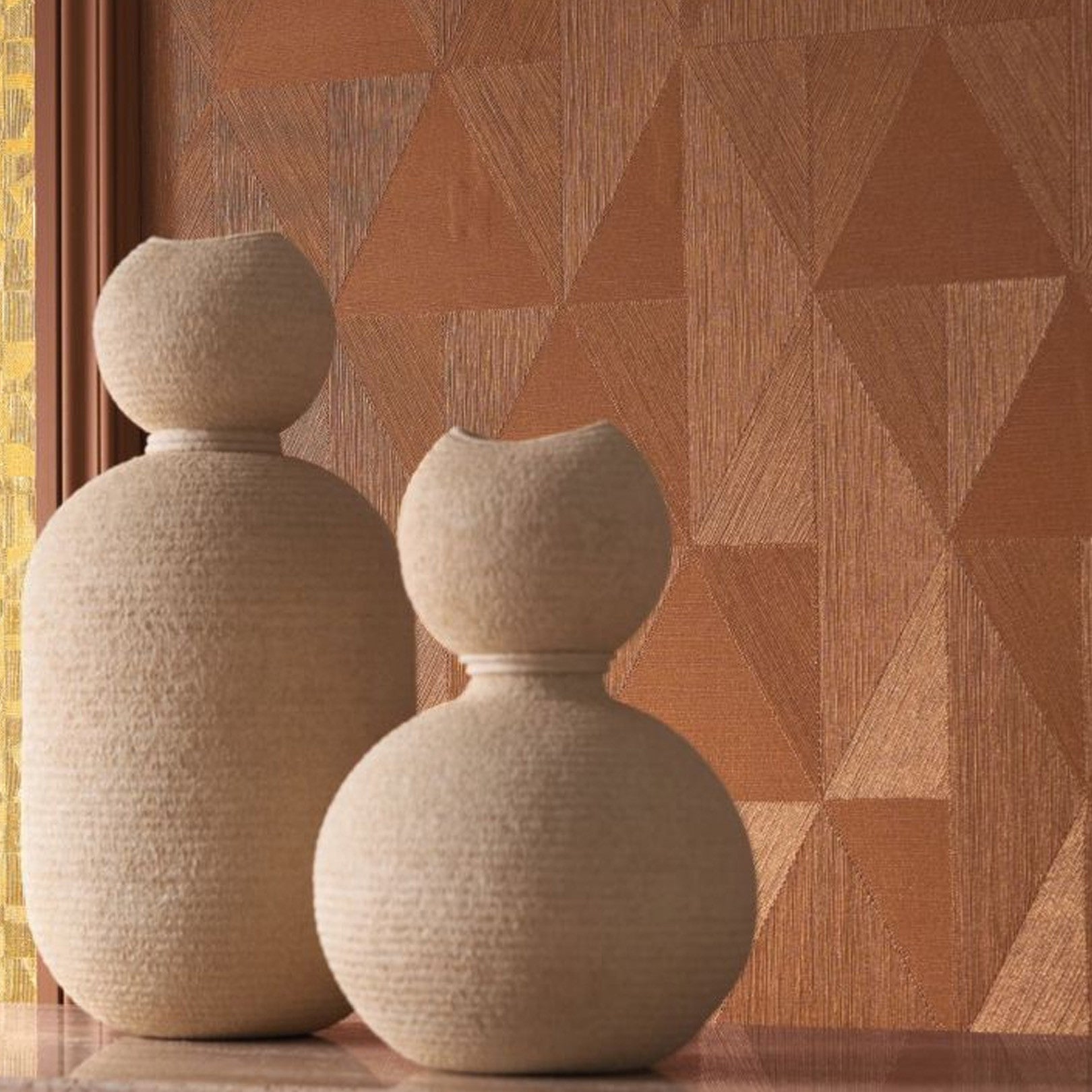 Metallic Wallpaper with Geometric Pattern PARANGON - CUIVRE Muted Red