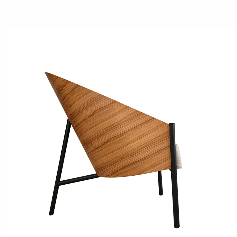 Pratfall chair olive veneer with beige leather