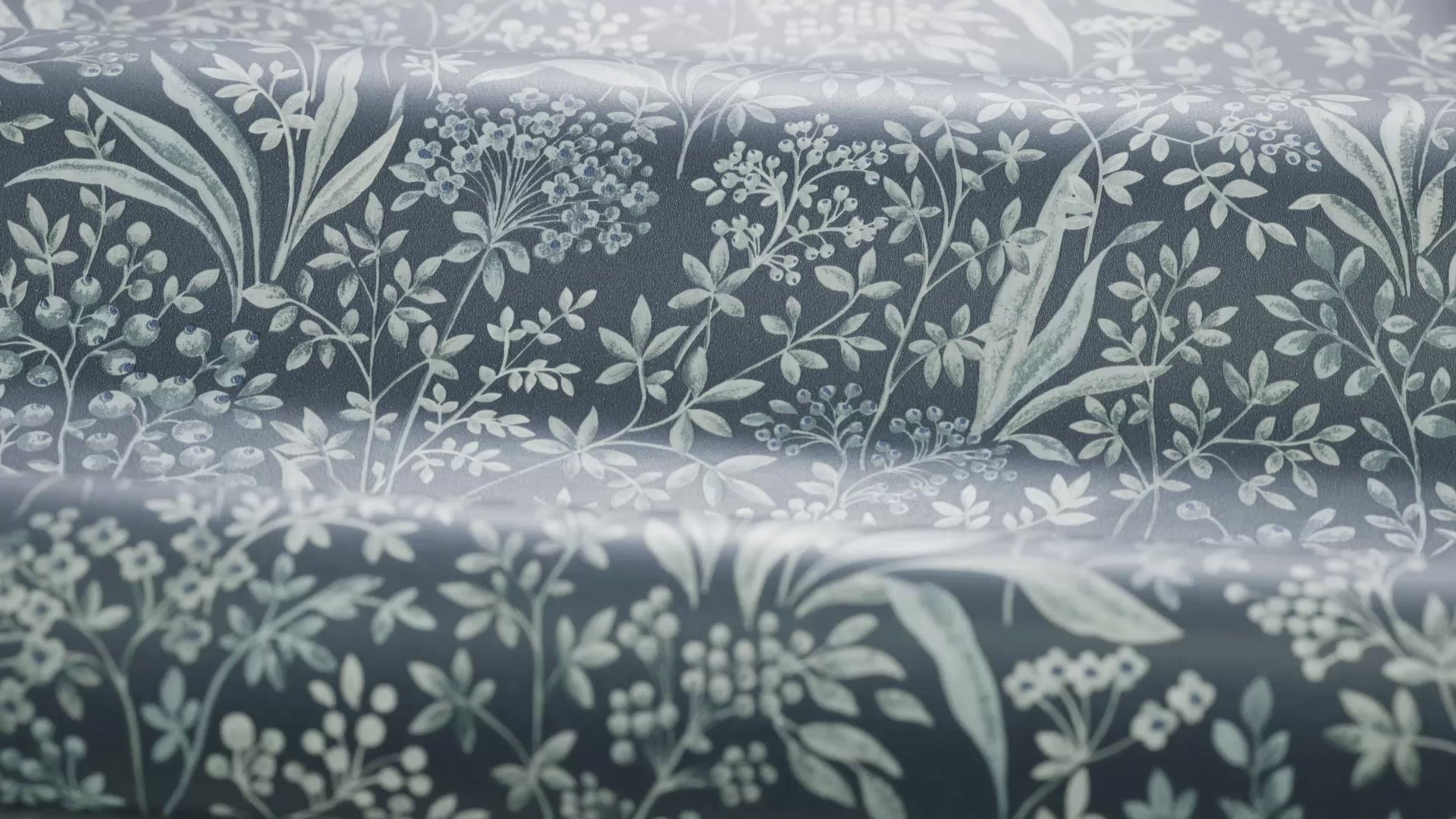 Non-woven paper wallpaper with a botanical pattern NOCTURNE dark blue