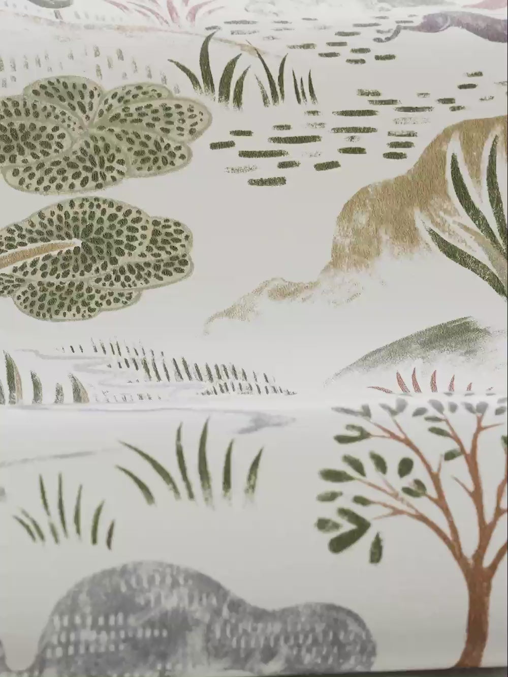 DIANA White and Green Botanical Landscape Wallpaper