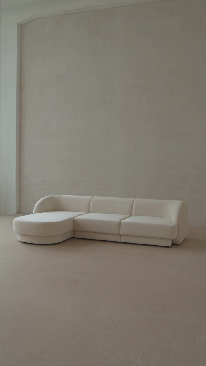 Right-facing 2-seater chaise longue MILEY petrol silky chenille