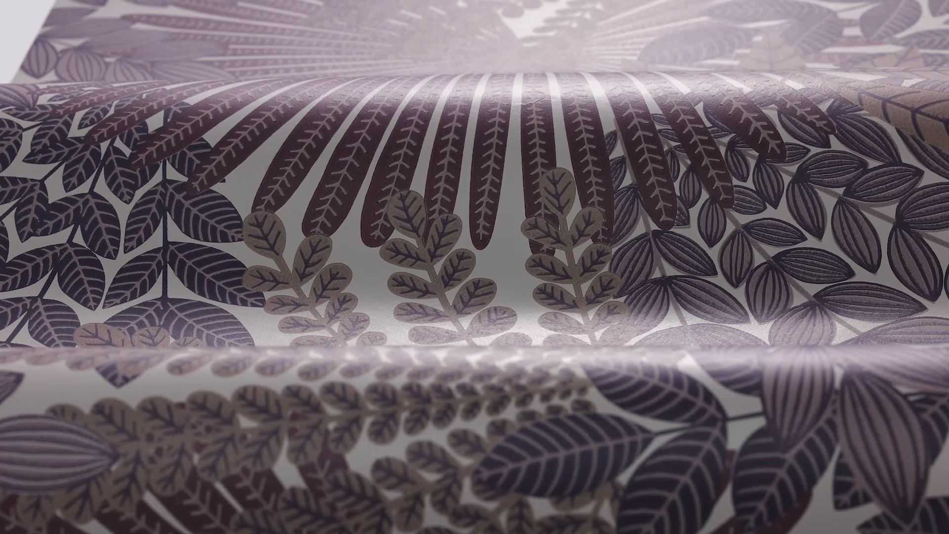 Tapeta s rostlinným motivem listů VELVET LEAVES fialová s béžovou