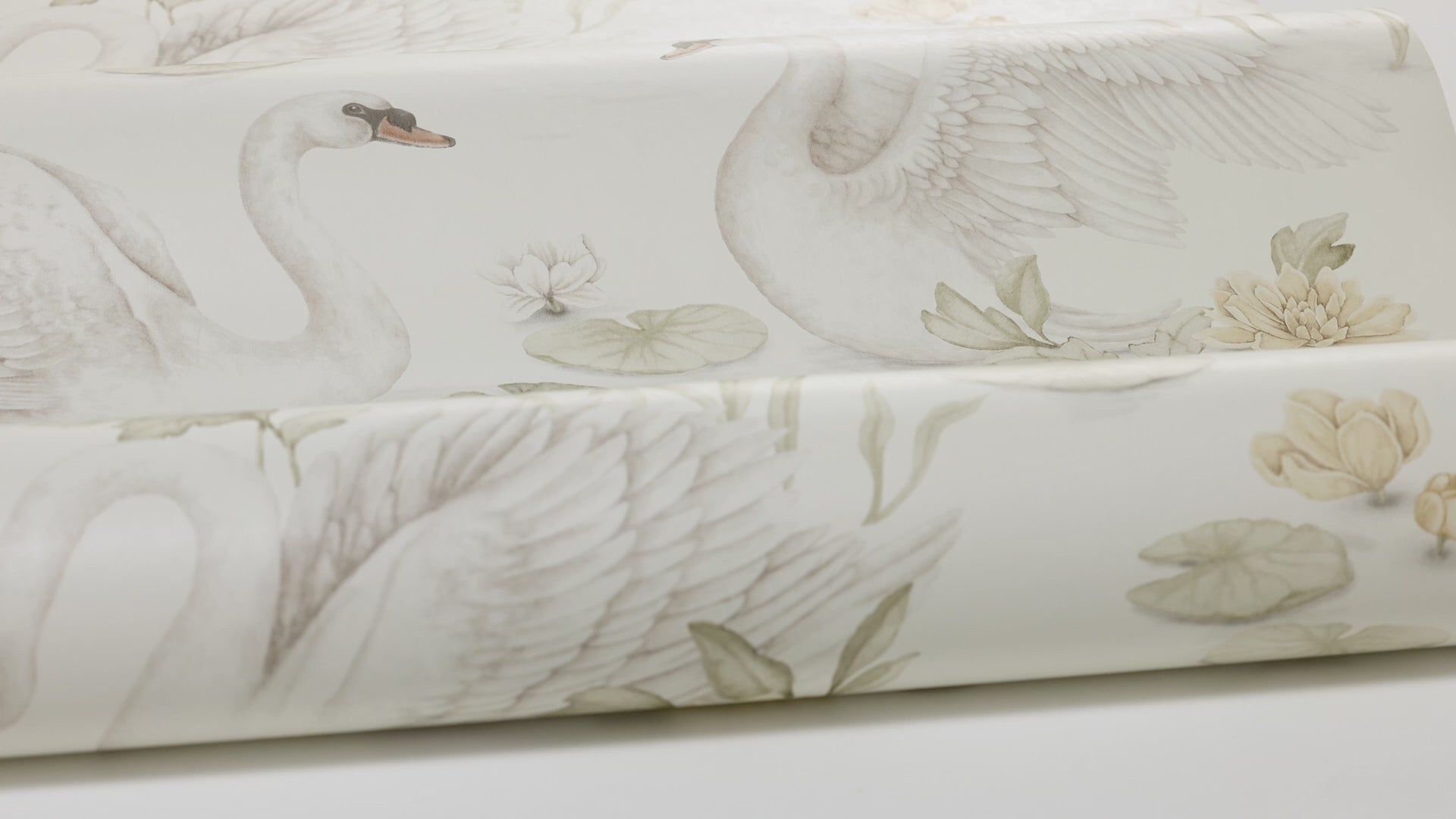 Children's wallpaper with plant and animal motif LILY SWAN warm white