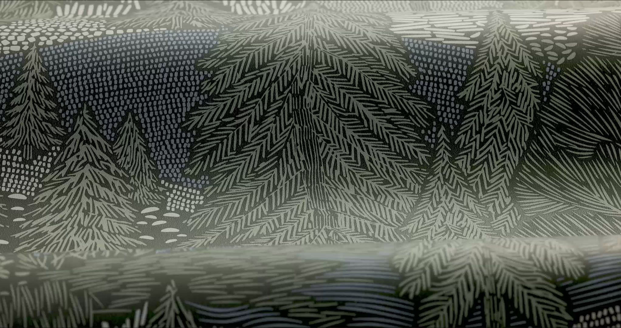 Tapeta s rostlinným motivem stromů NORTHERN FOREST tlumená zelená