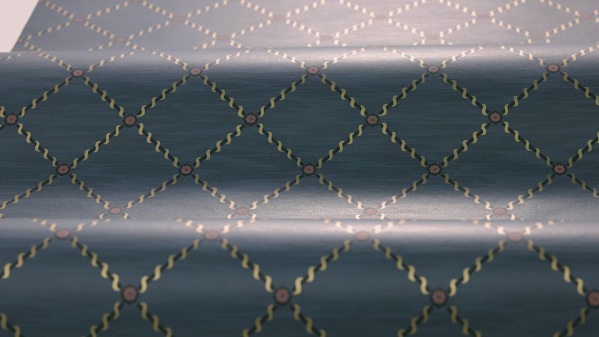 Tapeta s geometrickým motivem GOLDEN TRELLIS modrá se zlatou