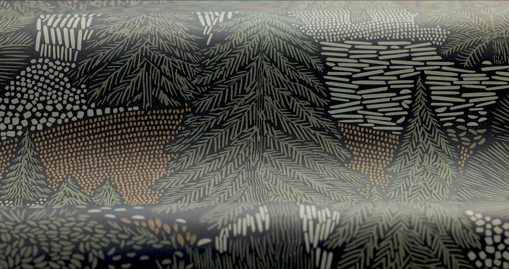 Tapeta s rostlinným motivem stromů NORTHERN FOREST zelená s hnědou