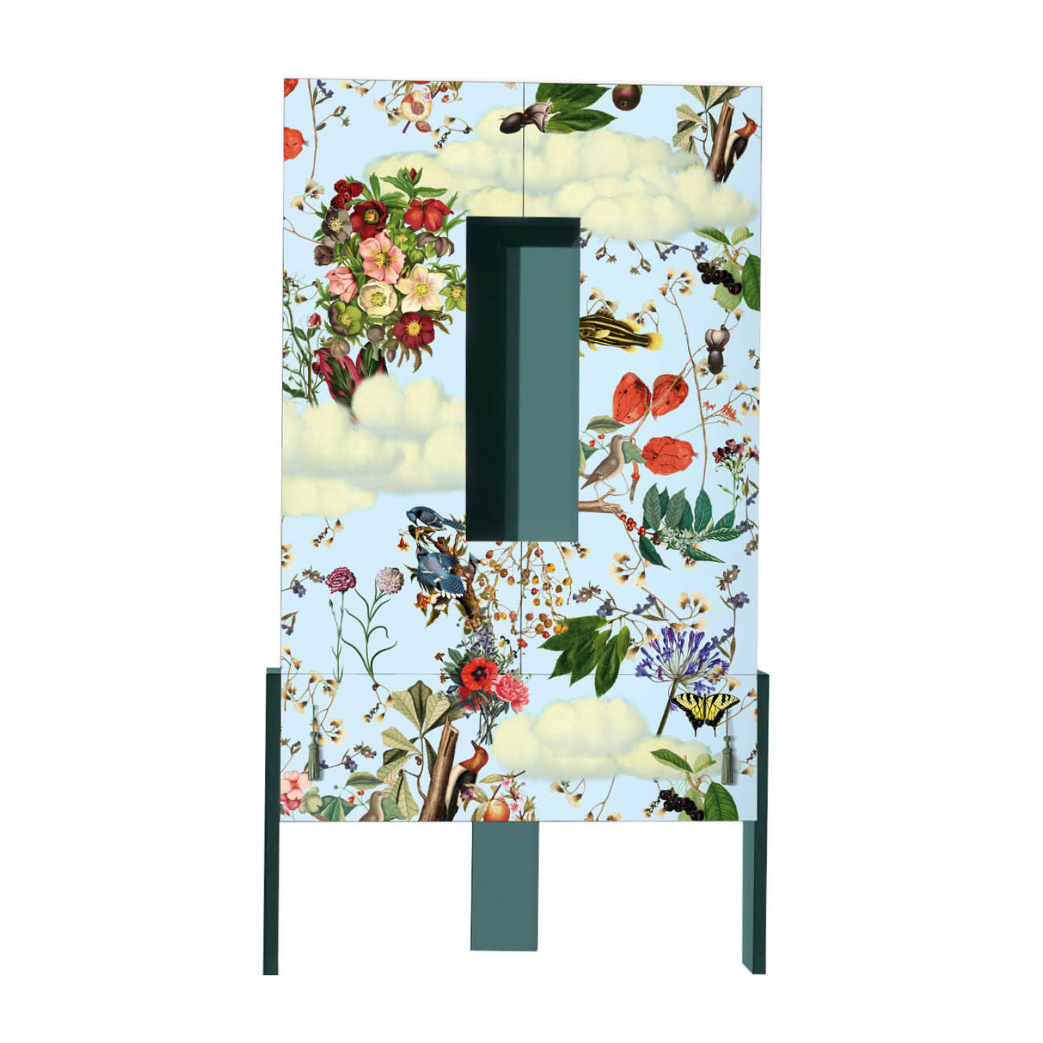 Regál ZIQQURAT modrý s tyrkysovým podstavcem