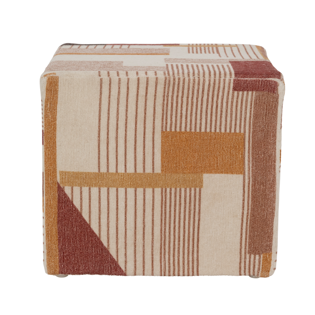 Beige pouf LILLE with orange pattern