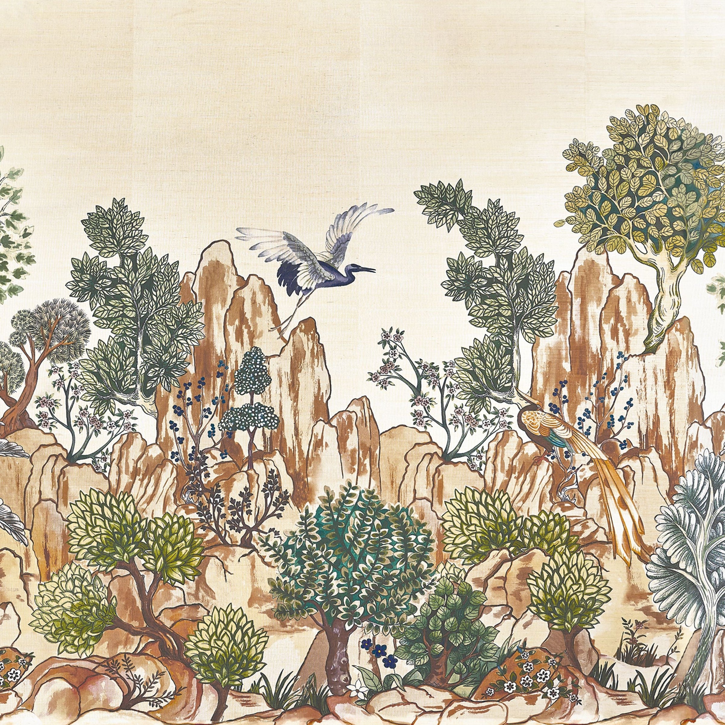 Mural z sizalu s rostlinnou krajinou HANG MUA béžový