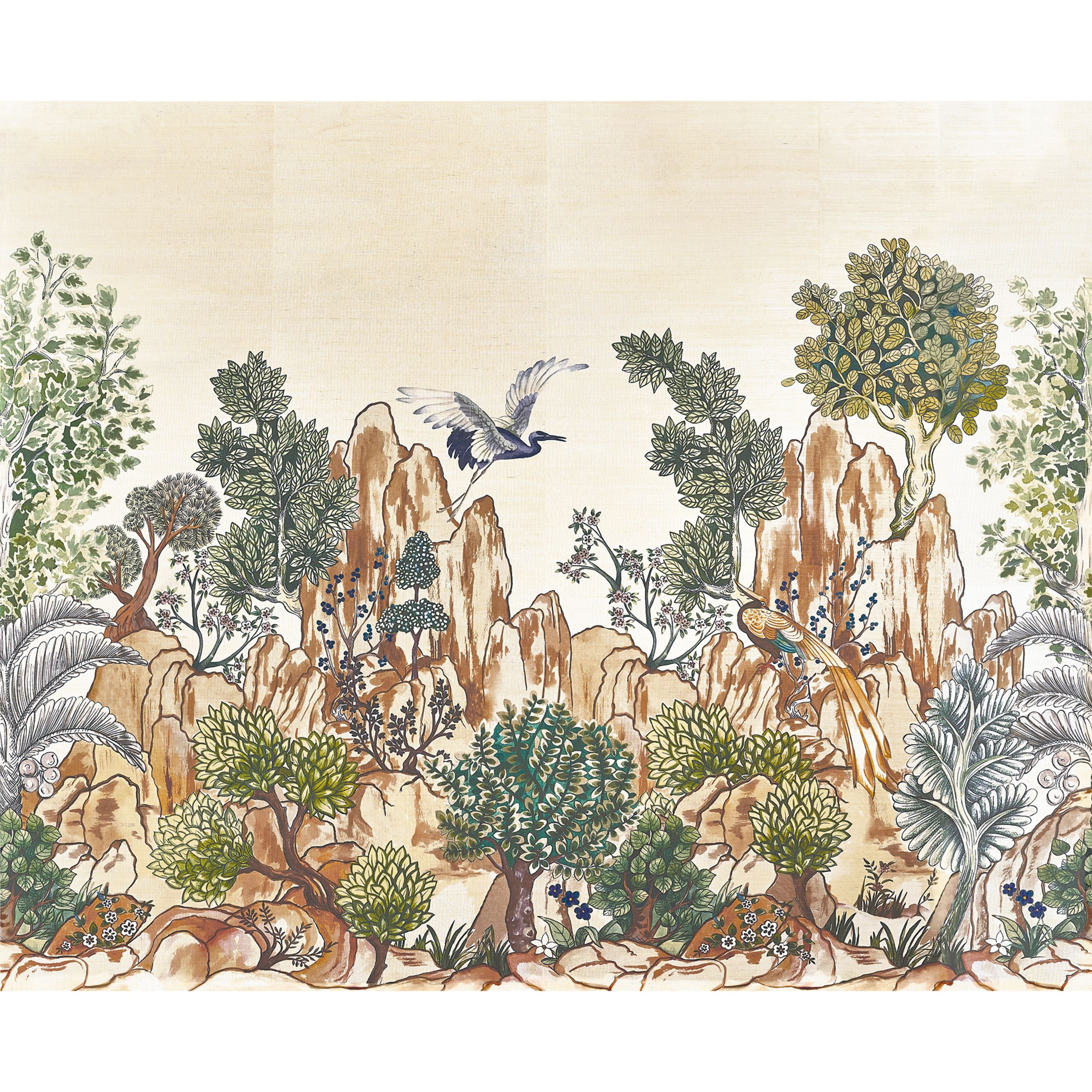 Mural z sizalu s rostlinnou krajinou HANG MUA béžový