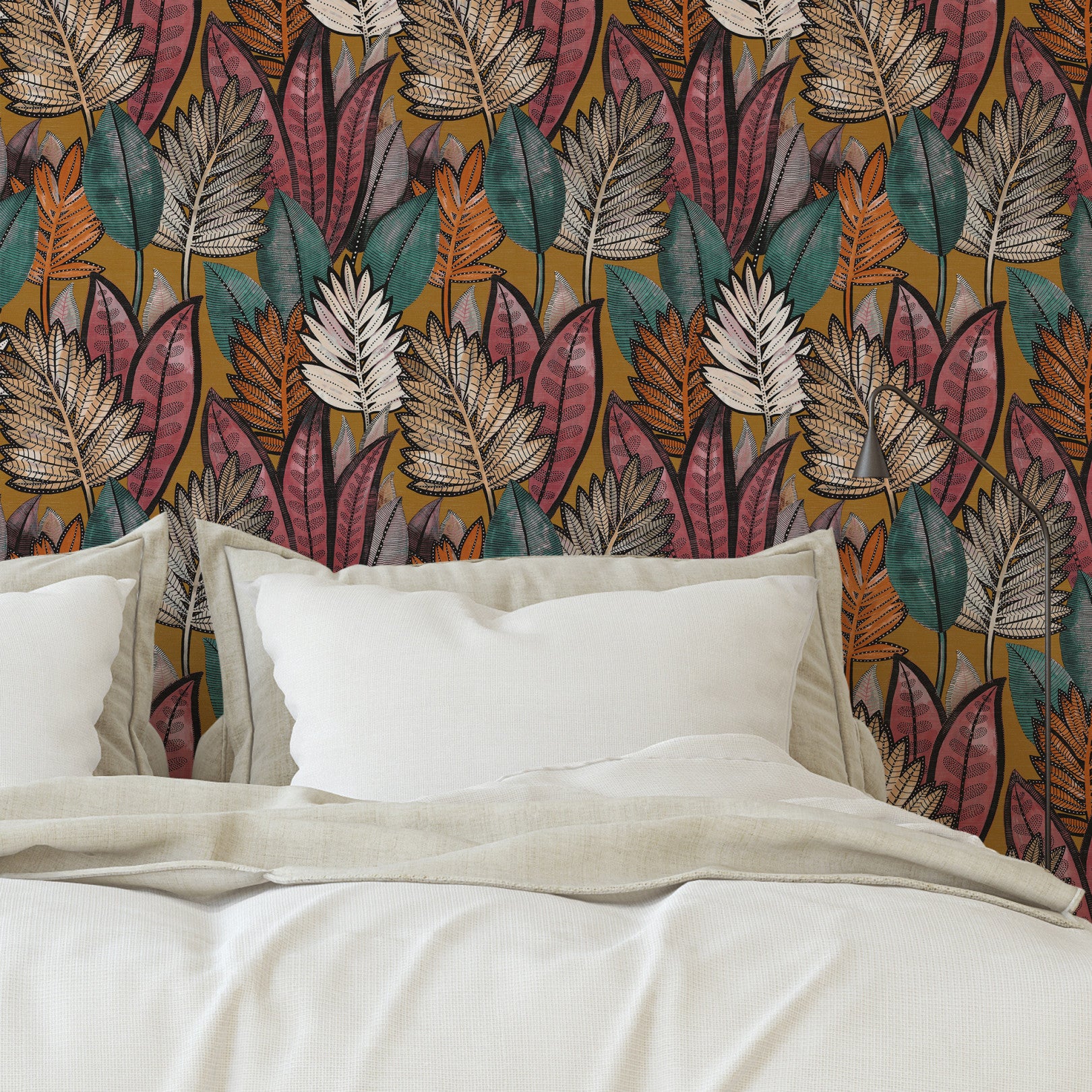 Strukturovaná tapeta s rostlinným motivem SABAL - TABAC/CELADON hnědá se zelenkavou