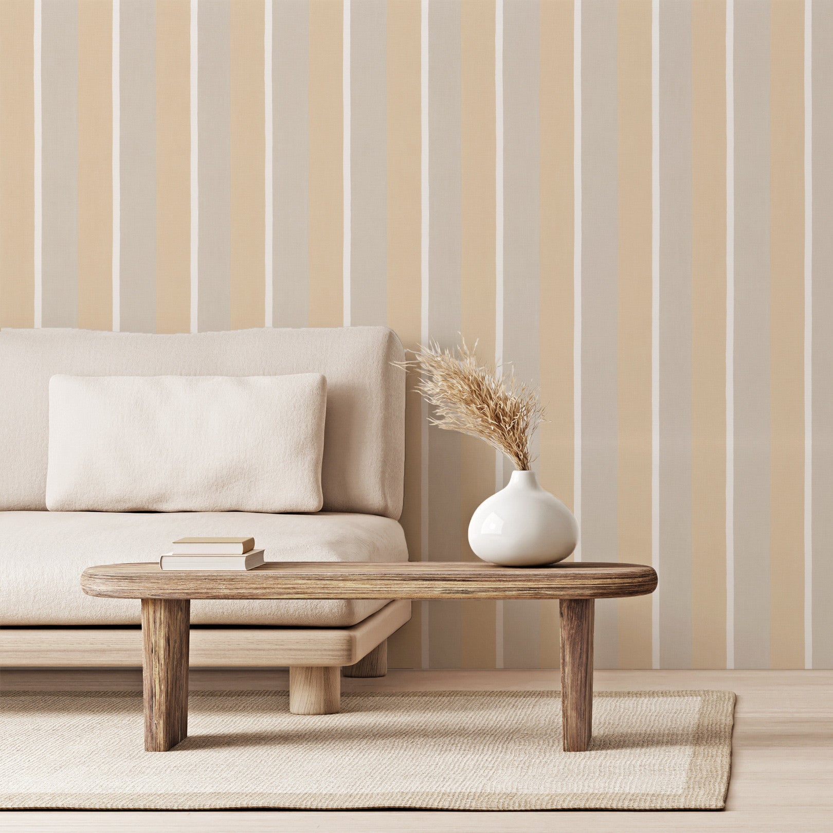 Structural wallpaper imitating striped canvas SINOPIA - TRAVERTINE/GRAY travertine with brown