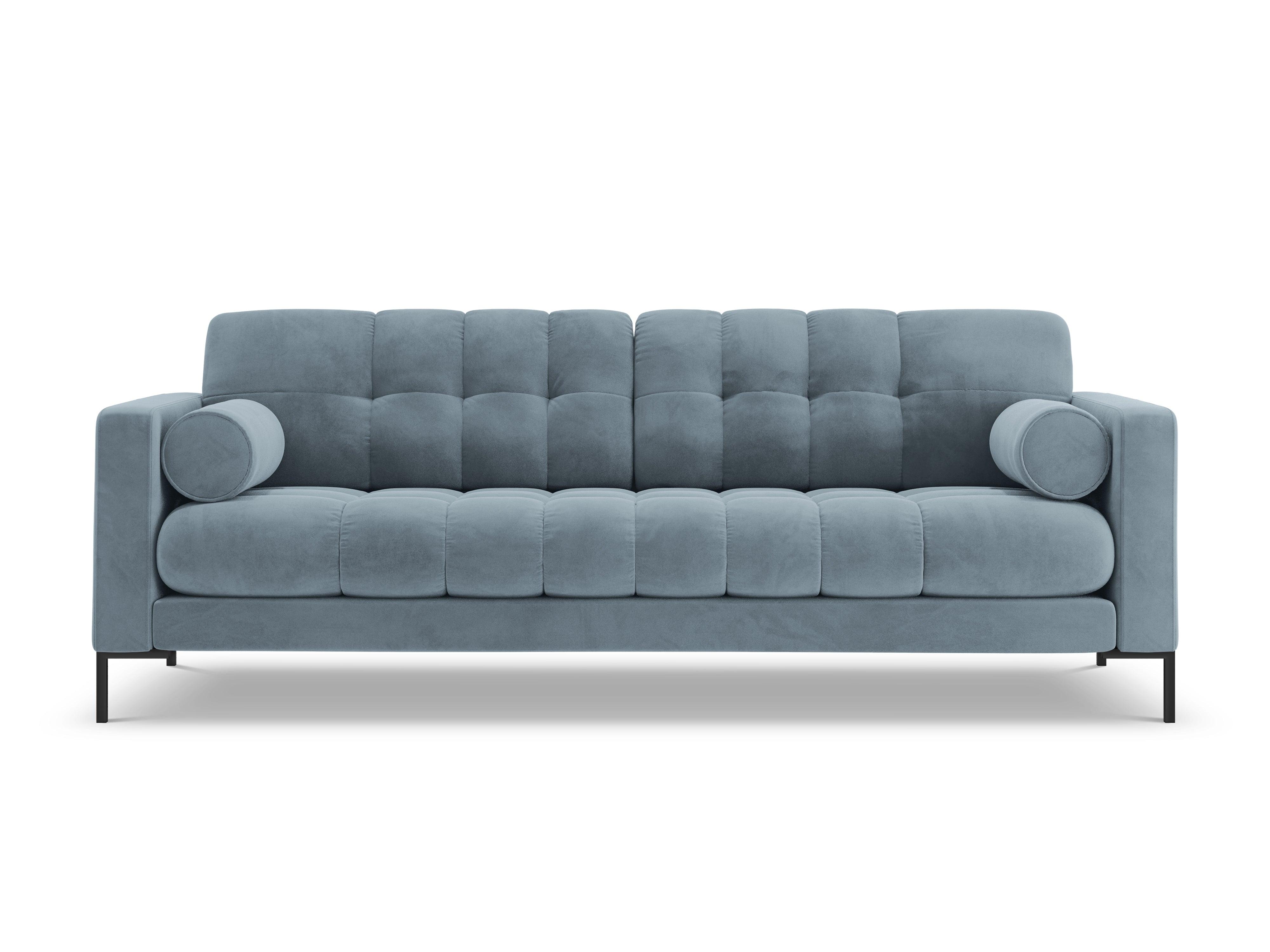 Sofa aksamitna 4-osobowa BALI jasnoniebieski z czarną podstawą Cosmopolitan Design    Eye on Design