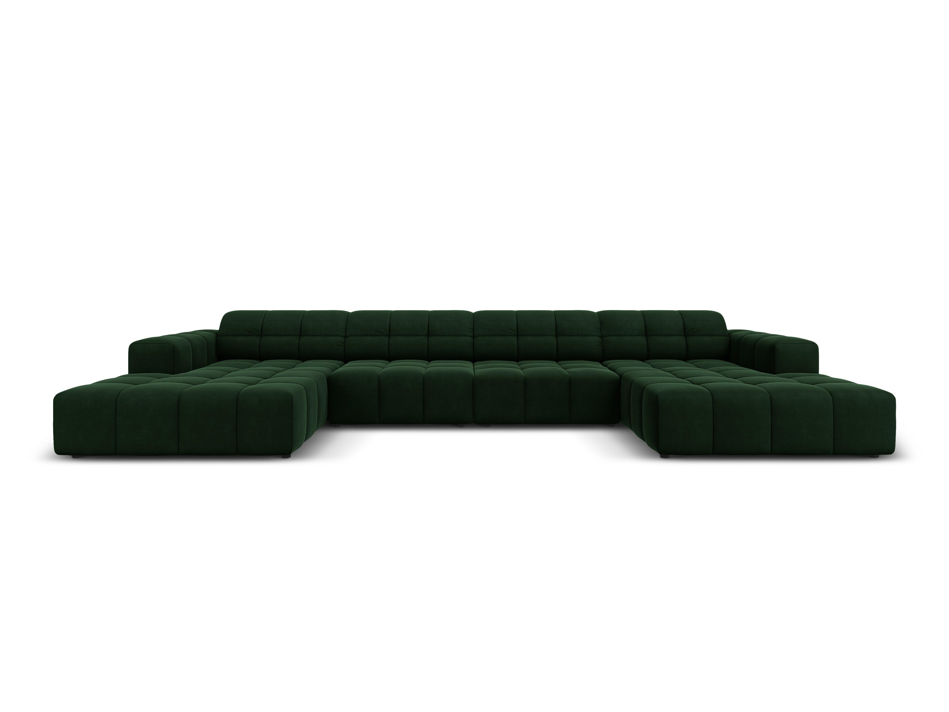 Sofa panoramiczna aksamitna 6-osobowa CHICAGO butelkowa zieleń – Cosmopolitan Design