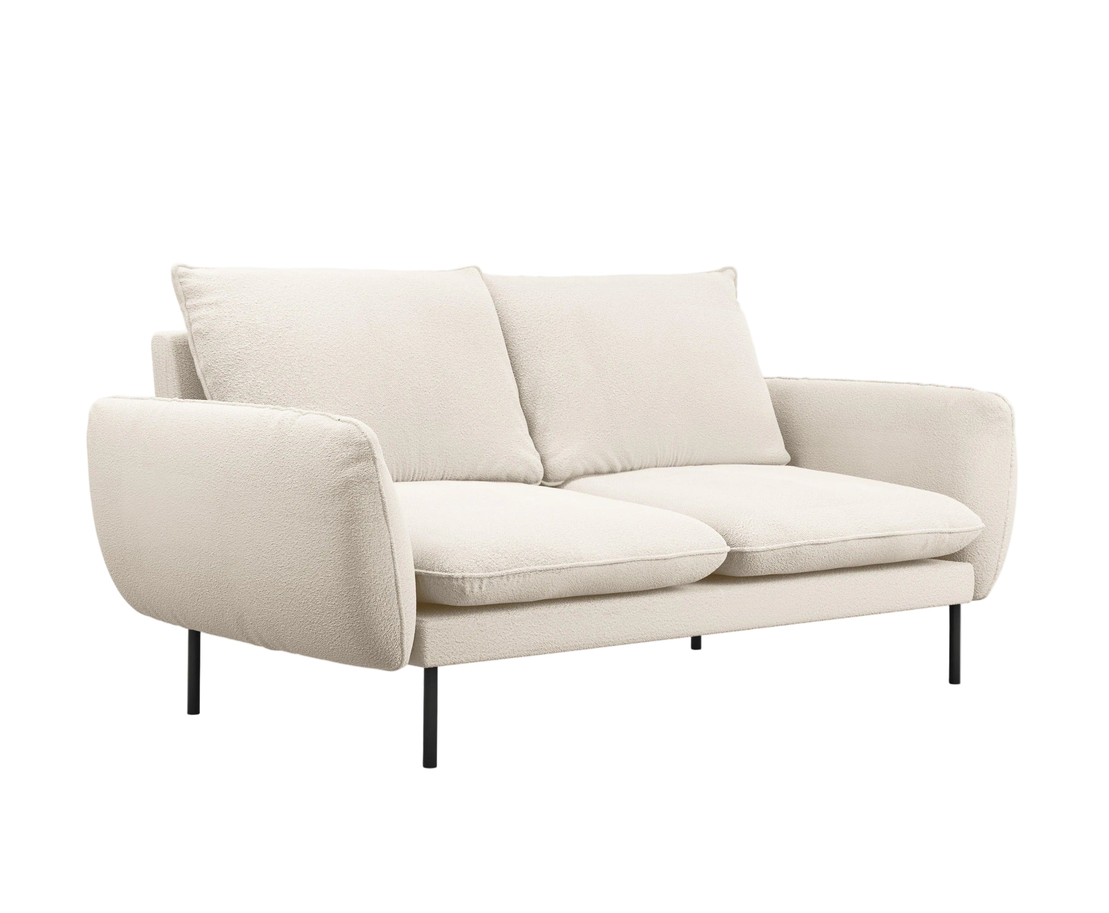 Sofa w tkaninie boucle 2-osobowa VIENNA beżowy z czarną podstawą Cosmopolitan Design    Eye on Design