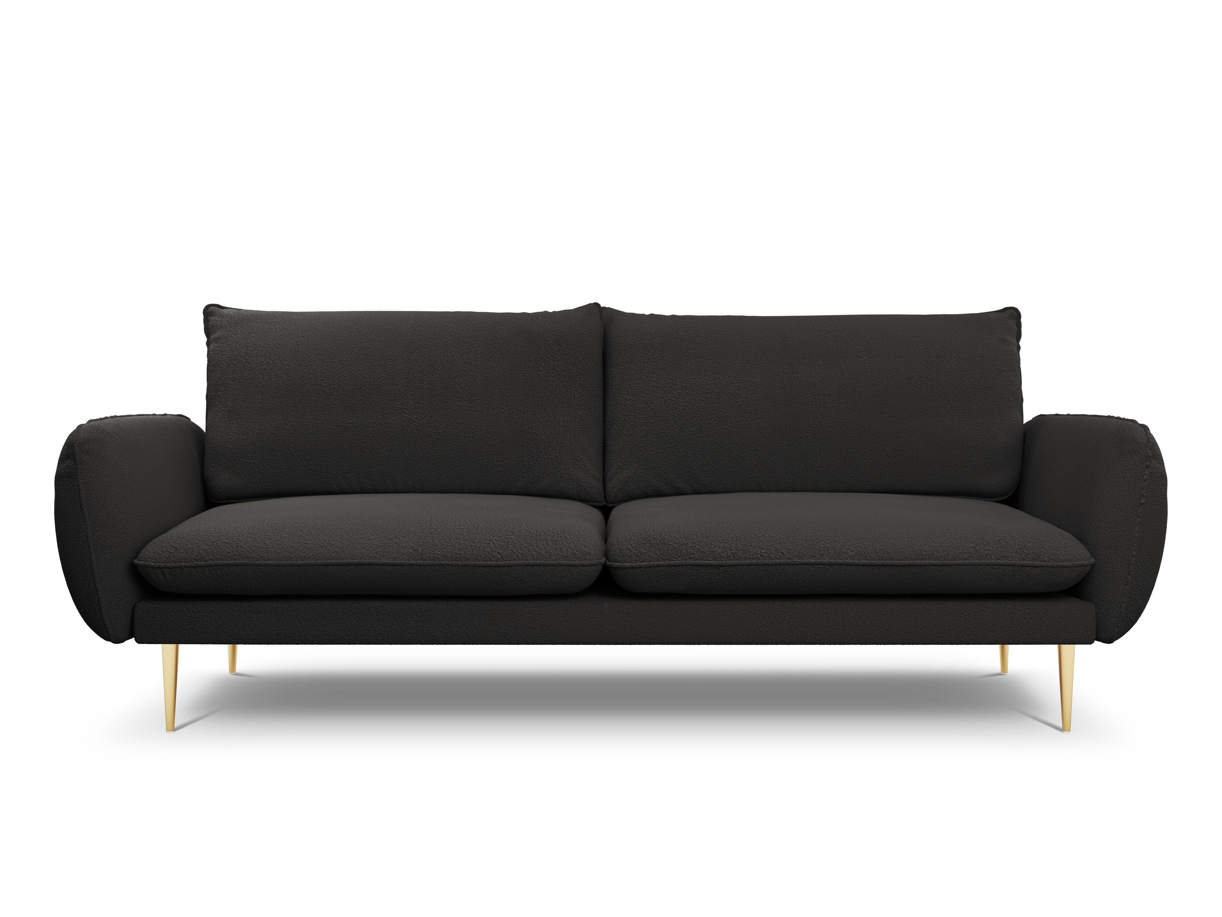 Sofa 4-osobowa VIENNA czarny boucle ze złotą podstawą – Cosmopolitan Design