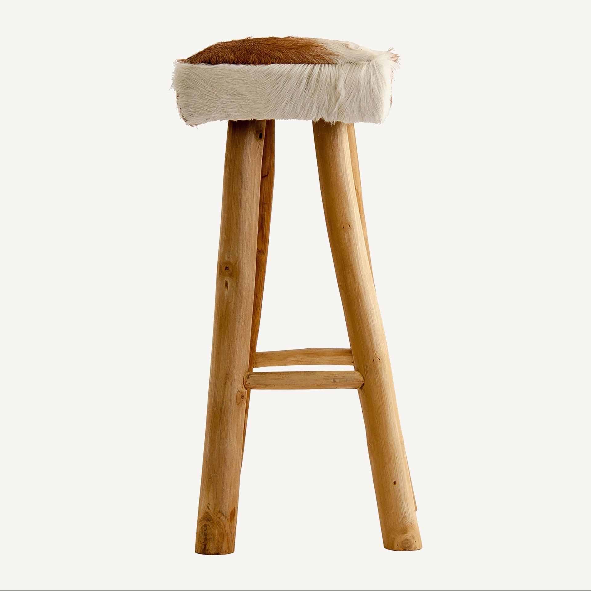 DALLAS Bar Stool Brown and White Leather with Wooden Base