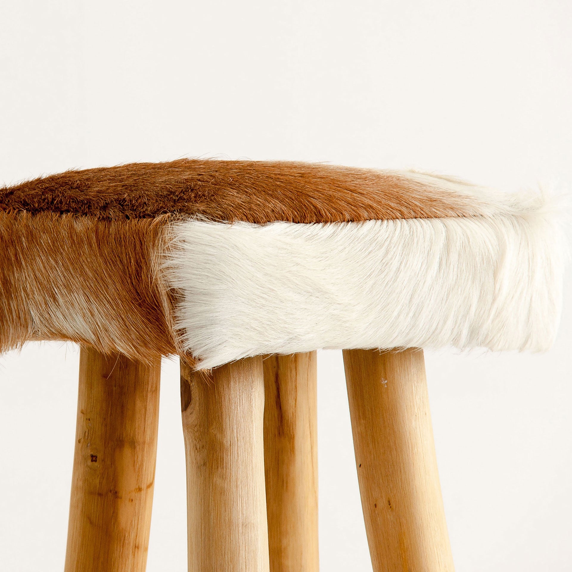 DALLAS Bar Stool Brown and White Leather with Wooden Base