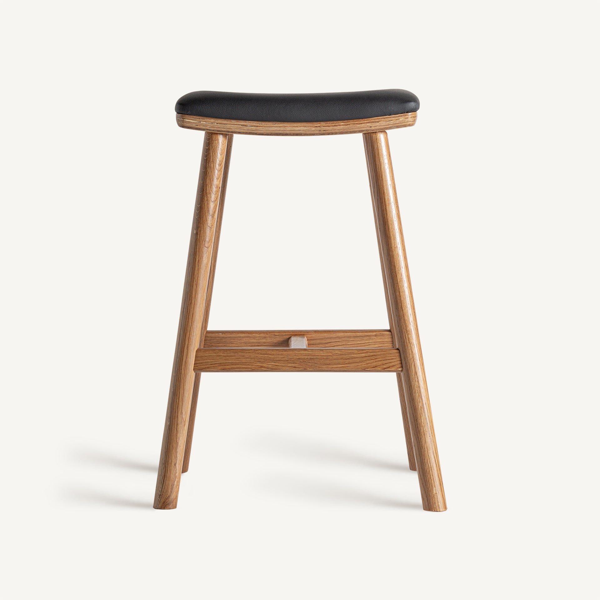 MARCIAC Bar Stool in Oak Wood with Black Faux Leather
