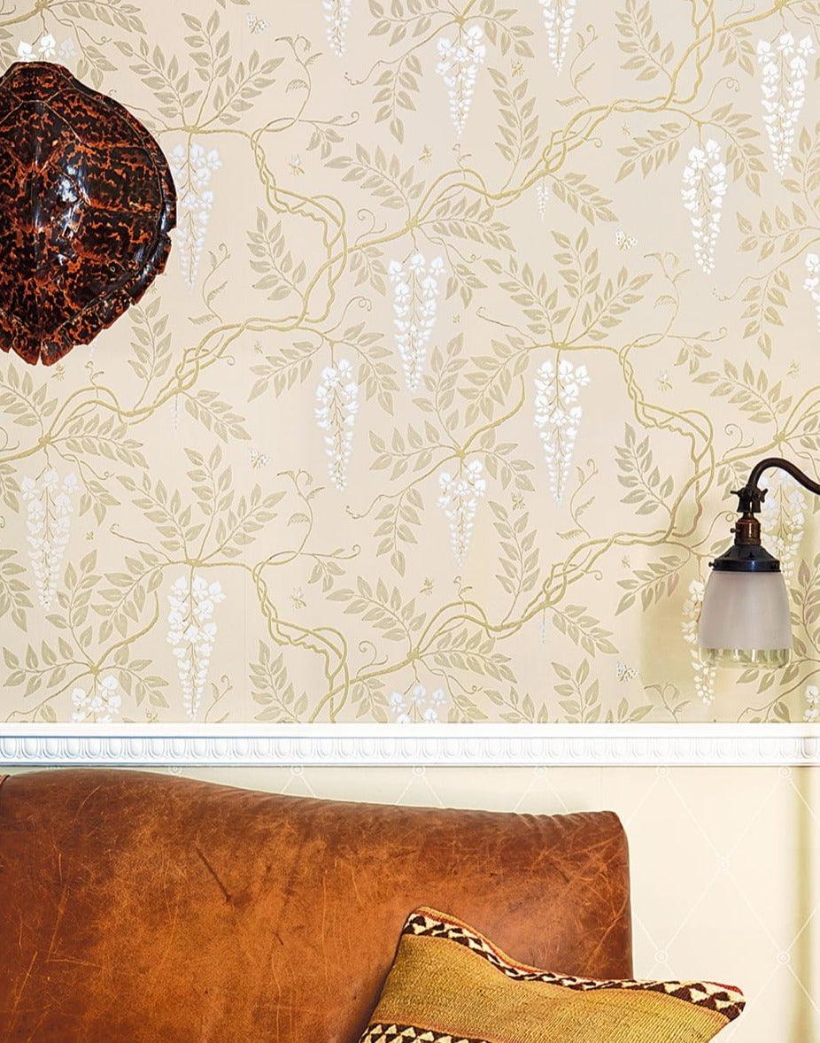 Wisteria Tree Plant Motif Wallpaper ARCHIVE ANTHOLOGY - Silver Blue Egerton
