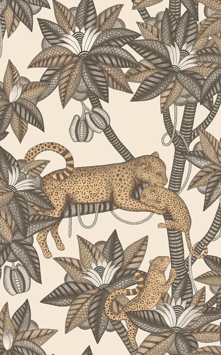 Wallpaper with plant and animal motif ARDMORE JABULA - Golden Satara on cream