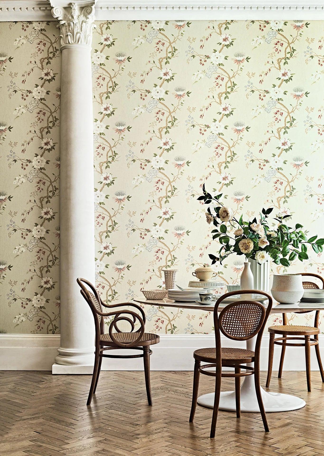 Botanical Floral Wallpaper - Yellow Camellia