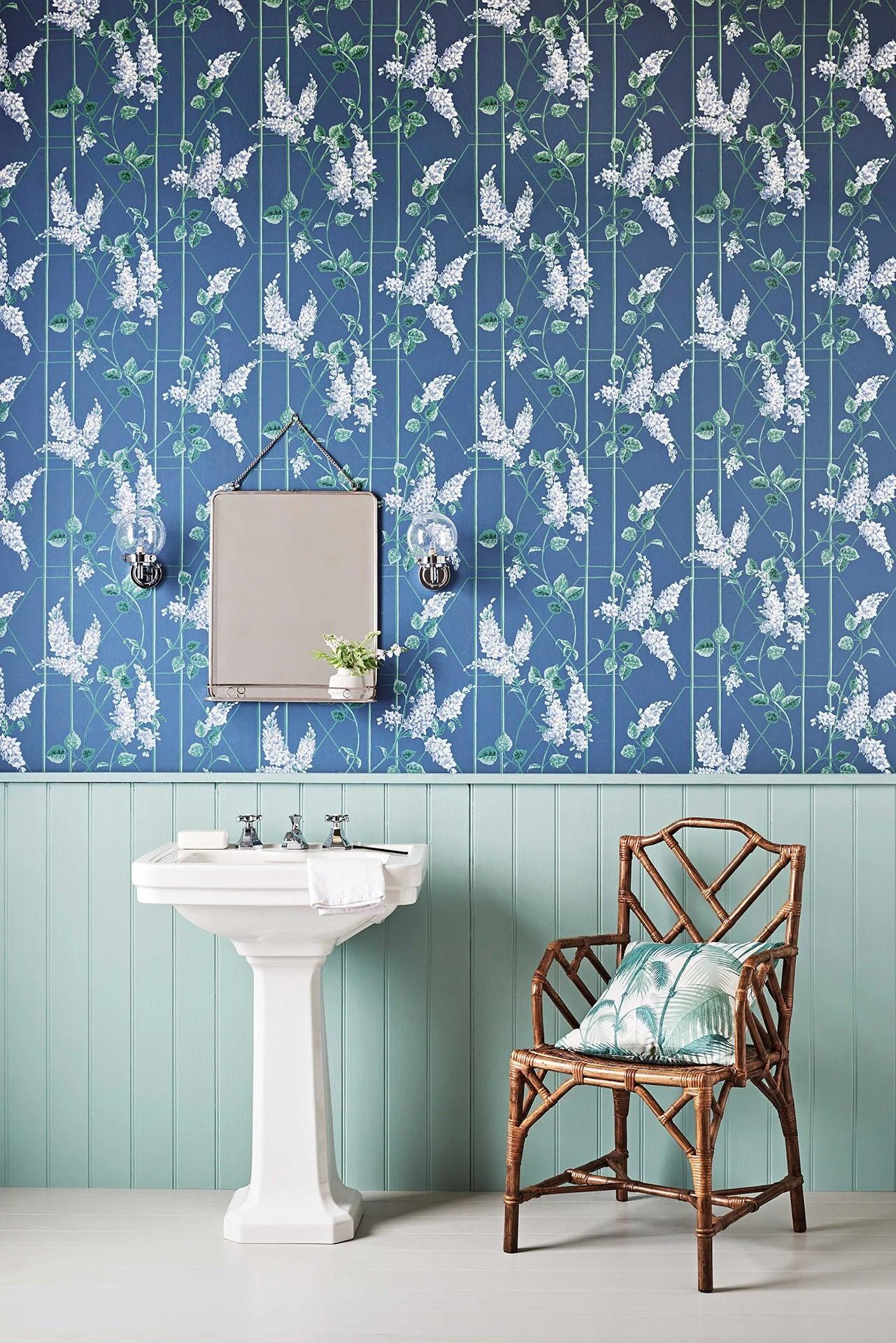 Botanical Floral Wallpaper - Mint Wisteria