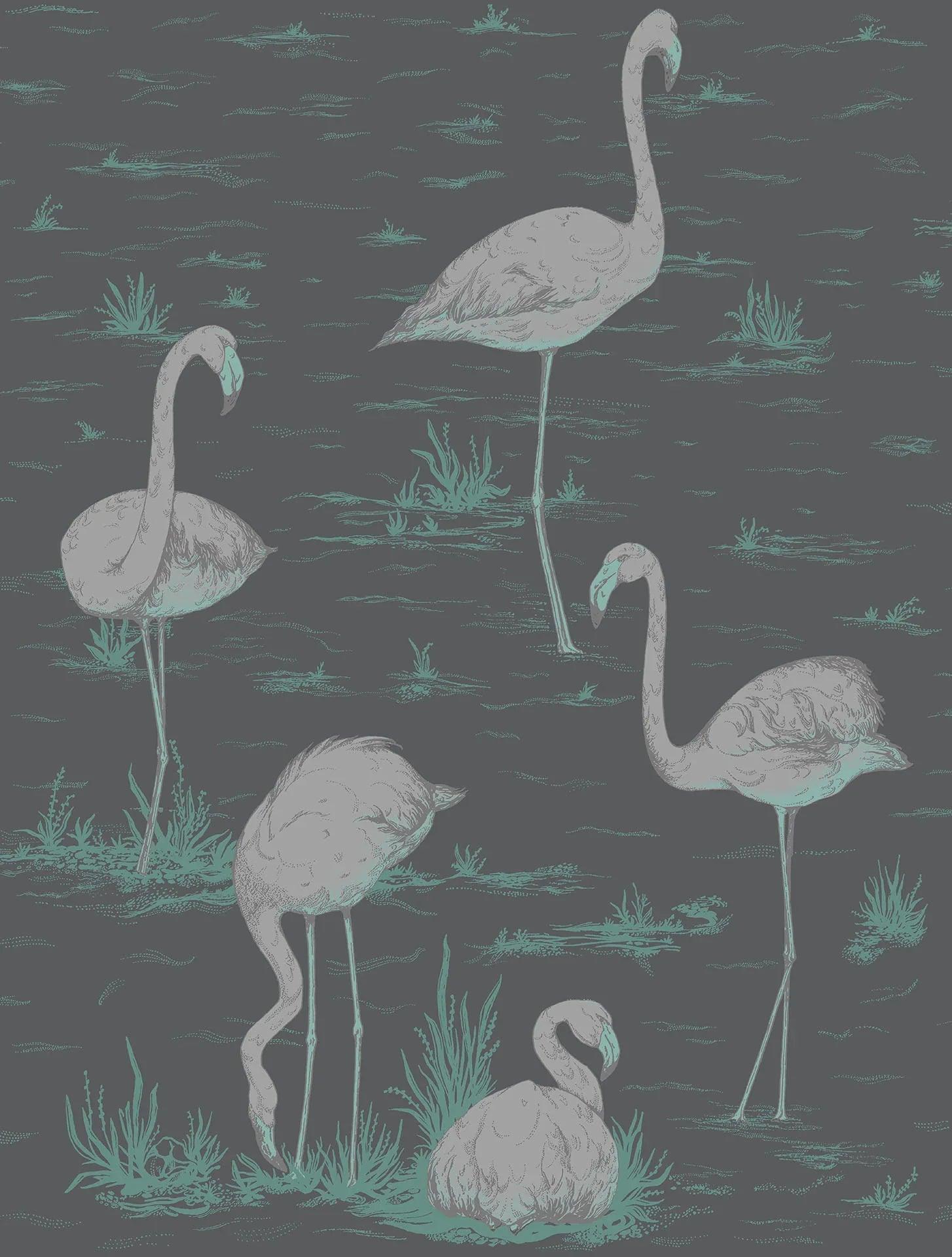 Contemporary Collection wallpaper - Flamingos metallic silver