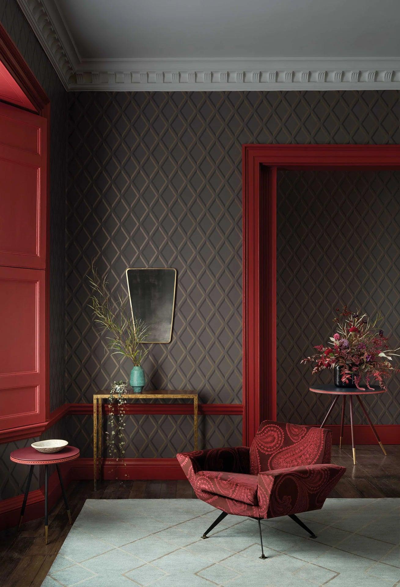 Wallpaper with a geometric check pattern CONTEMPORARY COLLECTION - Pompeian ochre