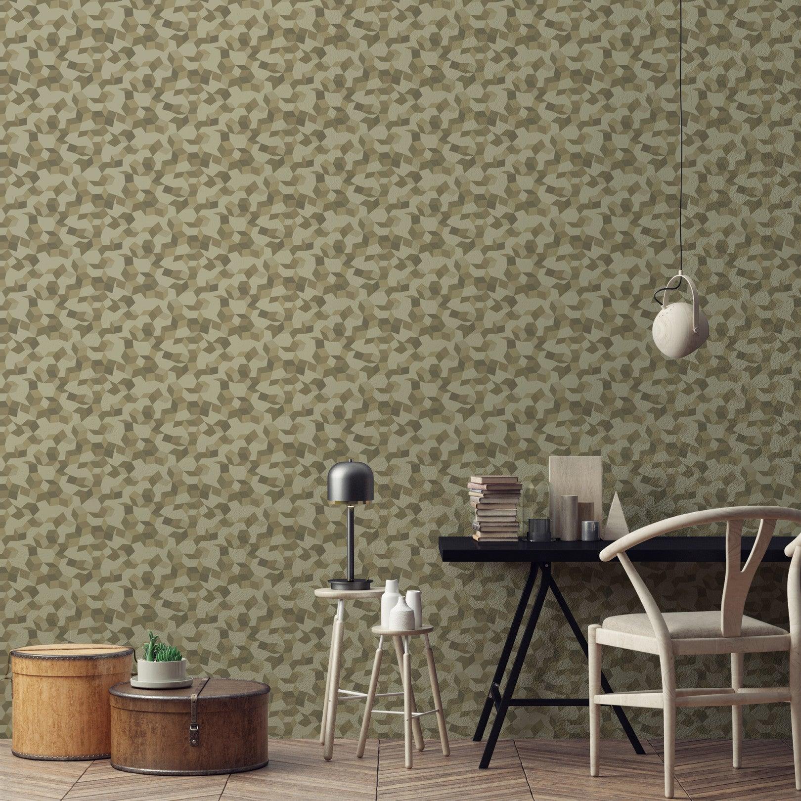 Wallpaper with geometric stripe pattern CURIO - Metallic bronze plume