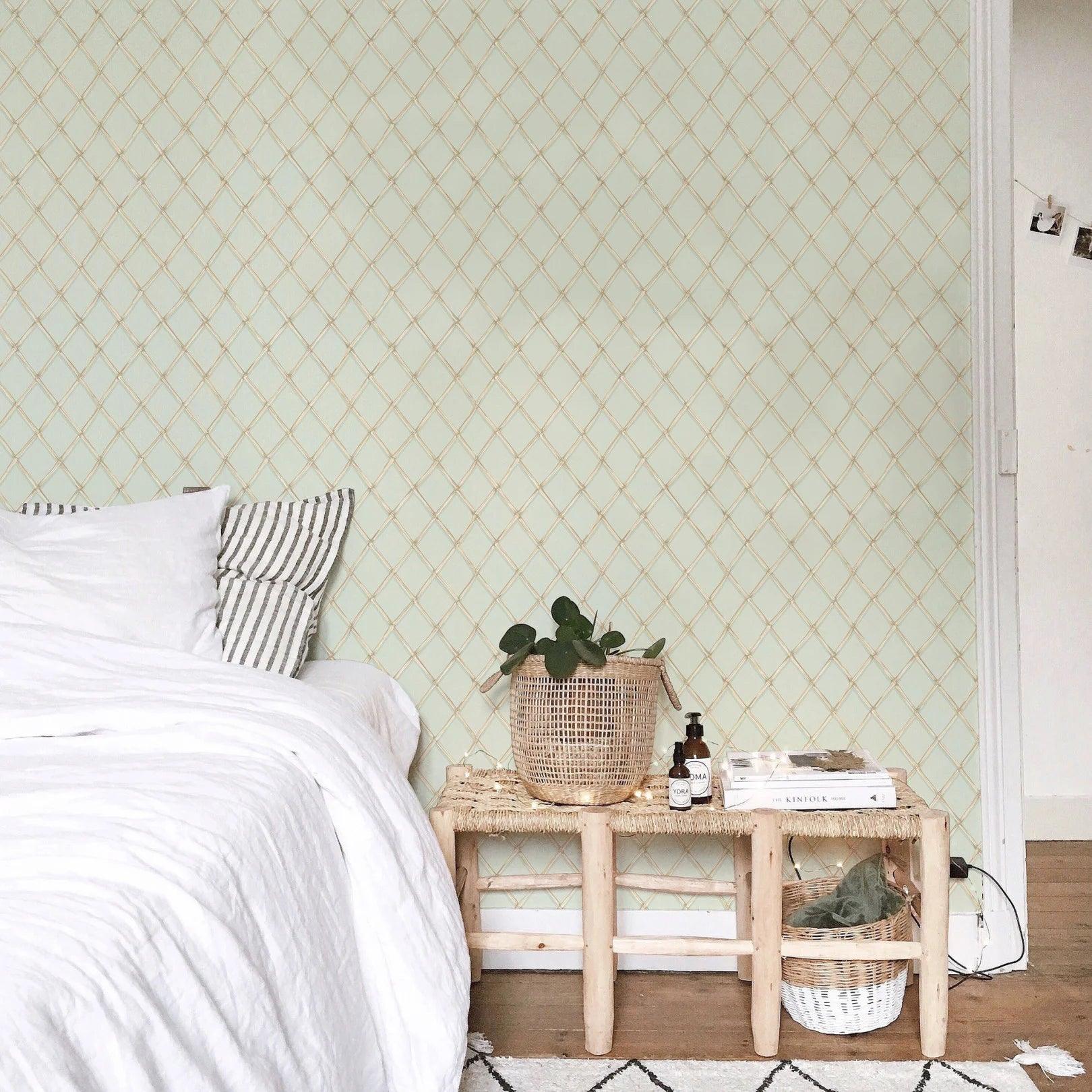 Geometric Pattern Wallpaper in Checkered Design FOLIE - Bagatelle Olive